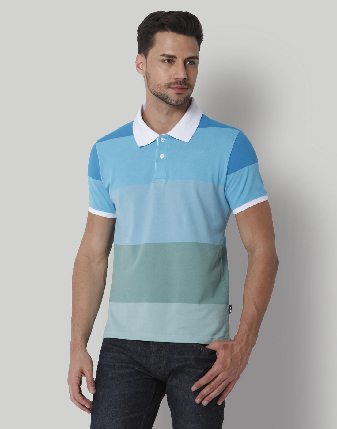 Turquoise Colour Blocked Polo T-Shirt - S