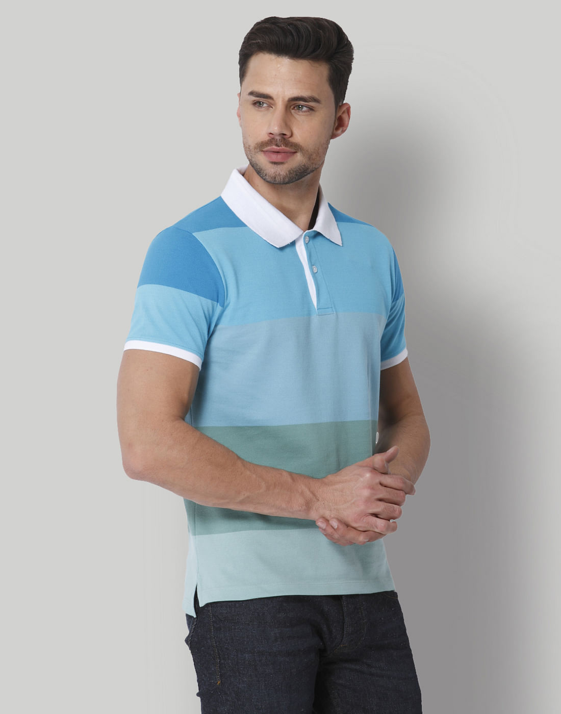 Turquoise Colour Blocked Polo T-Shirt