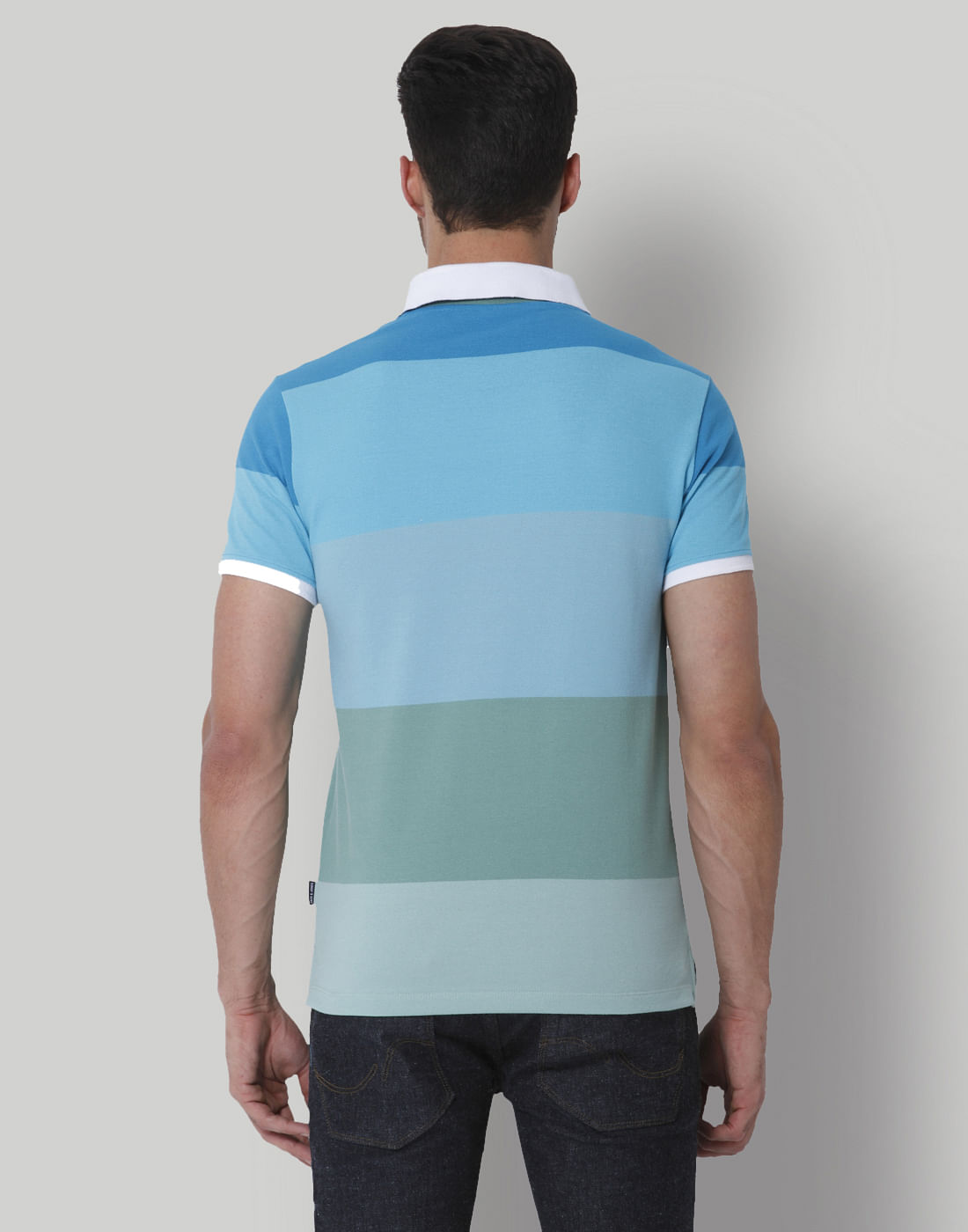 Turquoise Colour Blocked Polo T-Shirt
