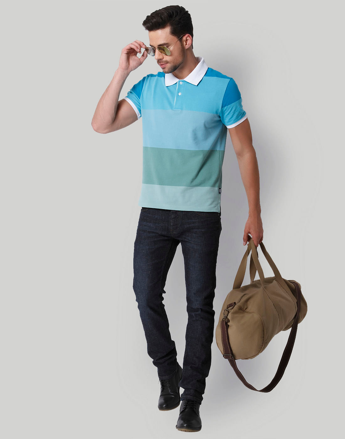 Turquoise Colour Blocked Polo T-Shirt