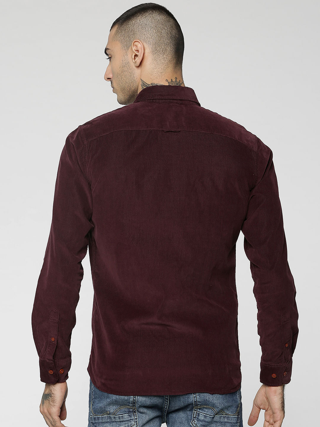 Maroon One Pocket Corduroy Full Sleeves Shirt