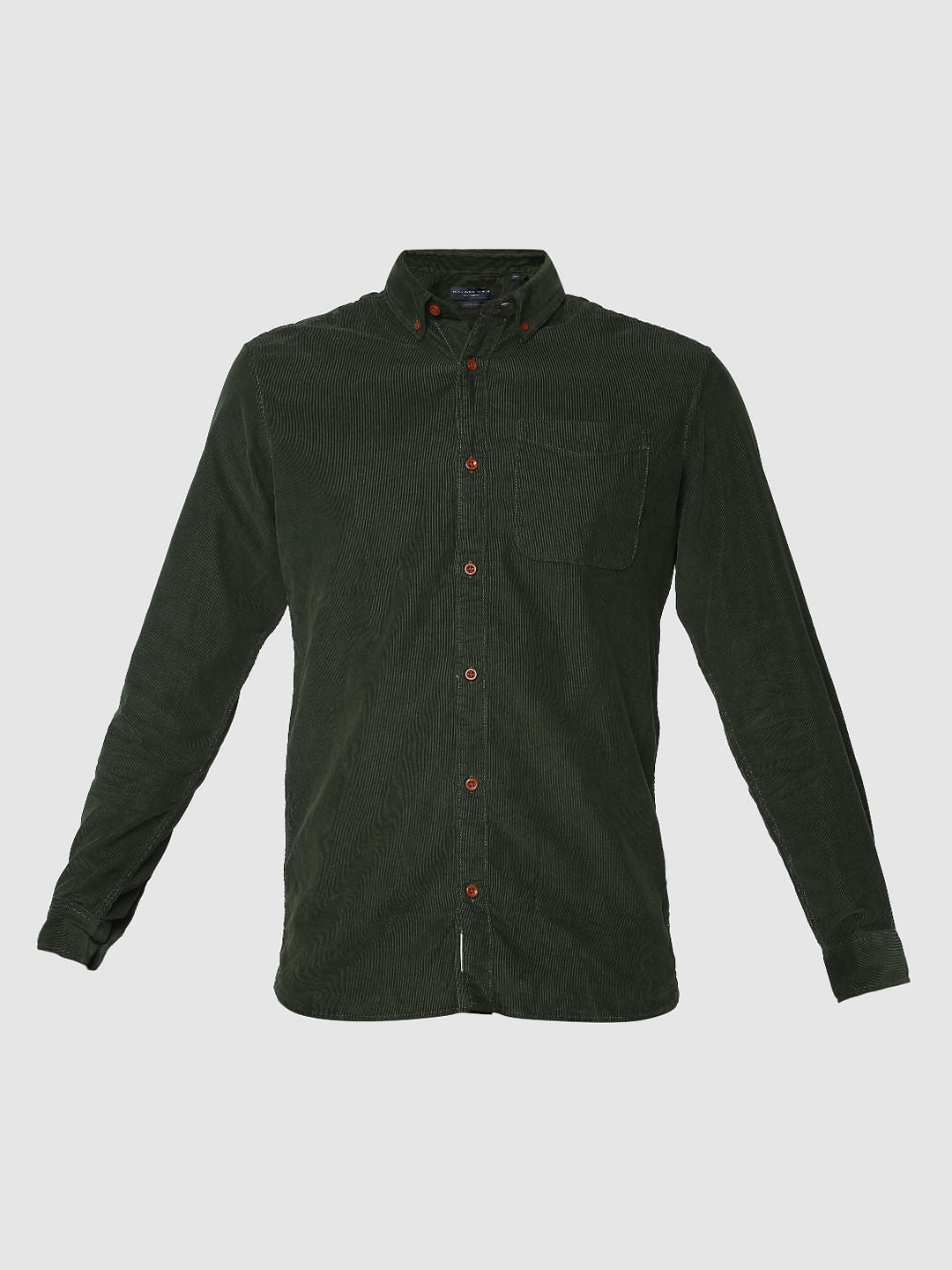 Olive Green One Pocket Corduroy Full Sleeves Shirt
