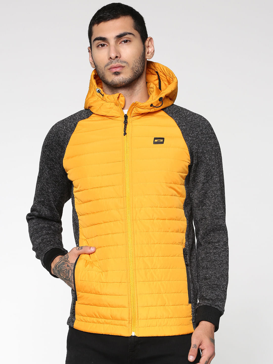 Colour Blocked Hooded Bomber Jacket - S