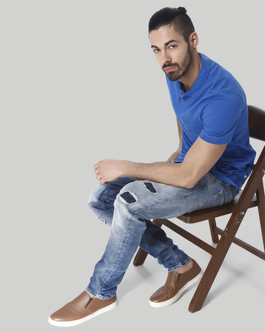 Light Blue Distressed Low Rise Slim Fit Jeans