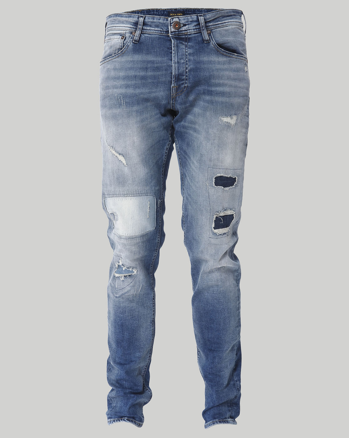 Light Blue Distressed Low Rise Slim Fit Jeans