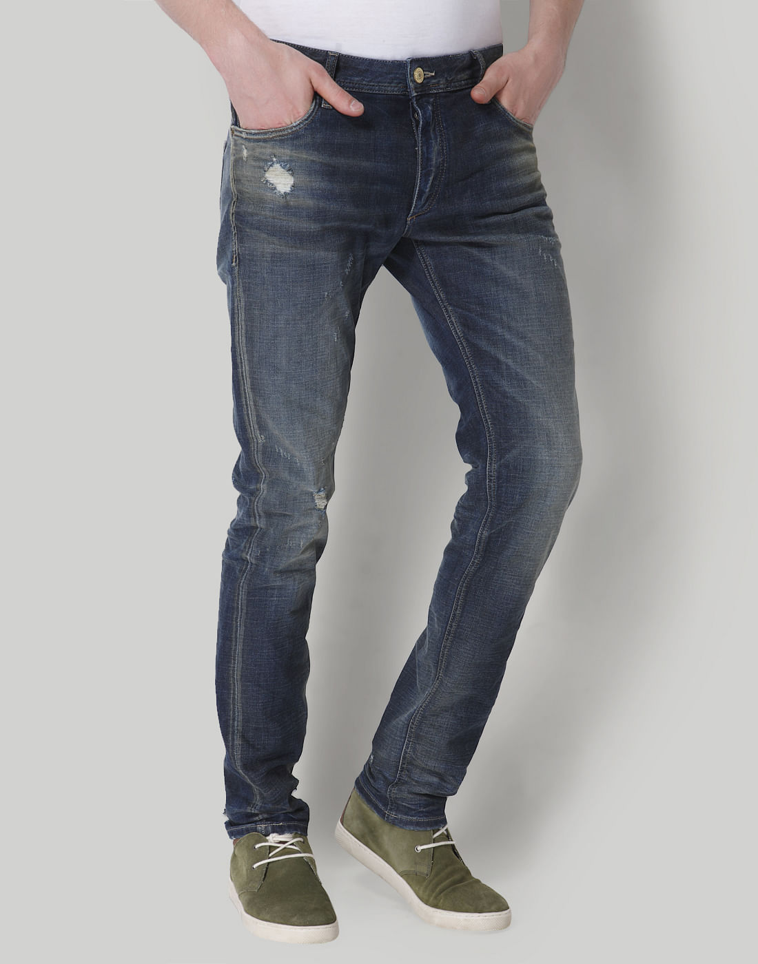 Blue Distressed Low Rise Slim Fit Jeans - 28/32