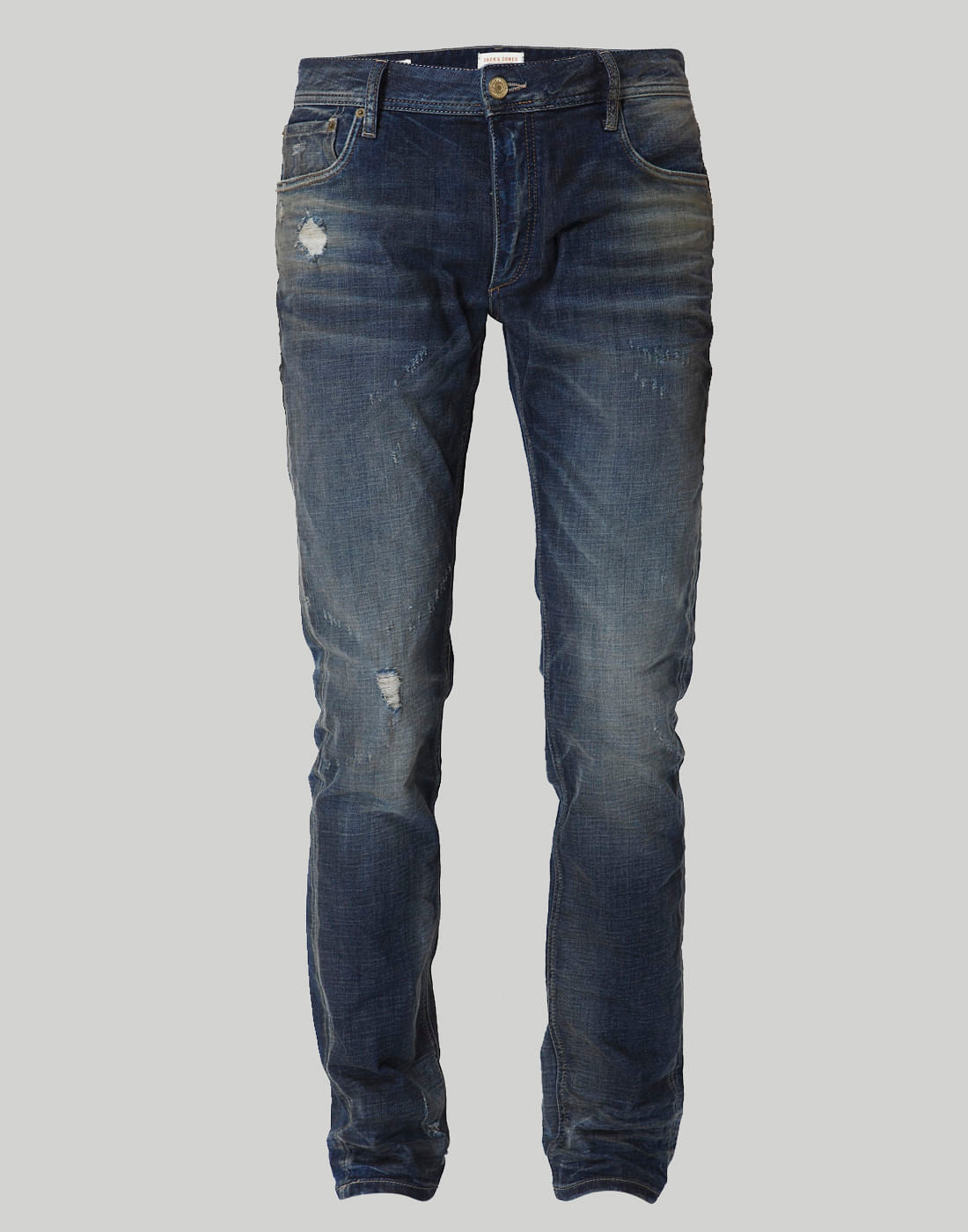 Blue Distressed Low Rise Slim Fit Jeans