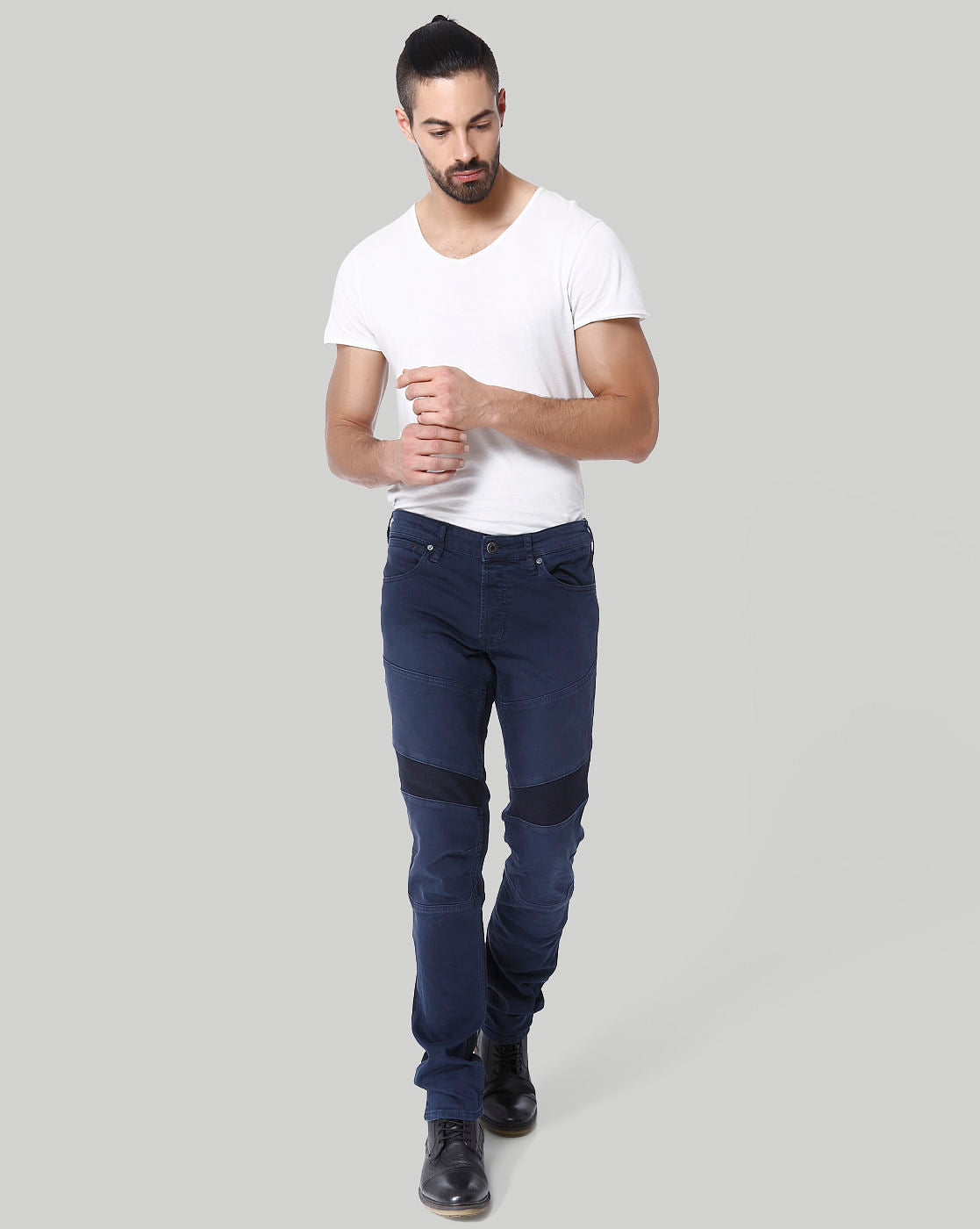 Dark Bluelow Rise Slim Fit Biker Jeans