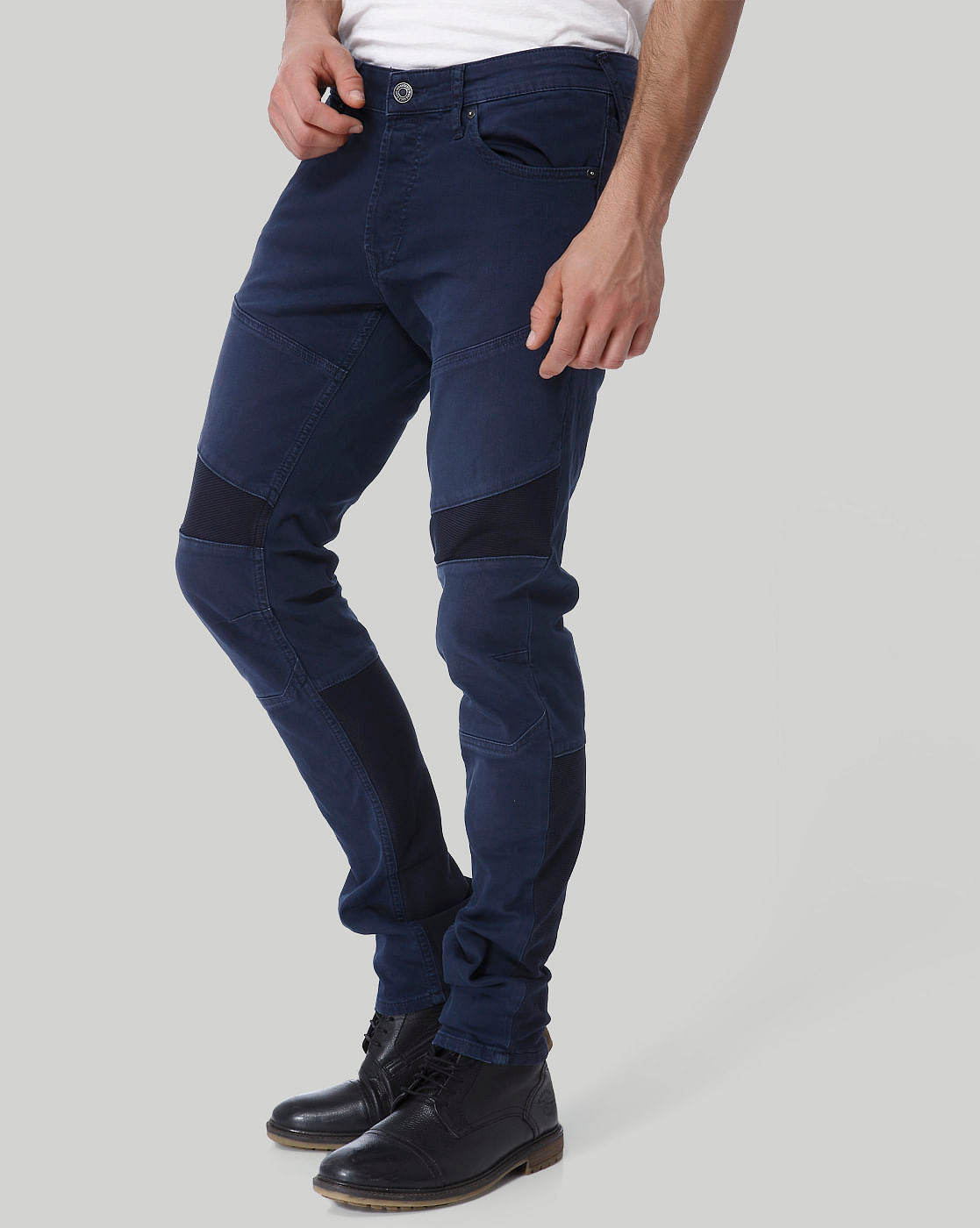 Dark Bluelow Rise Slim Fit Biker Jeans