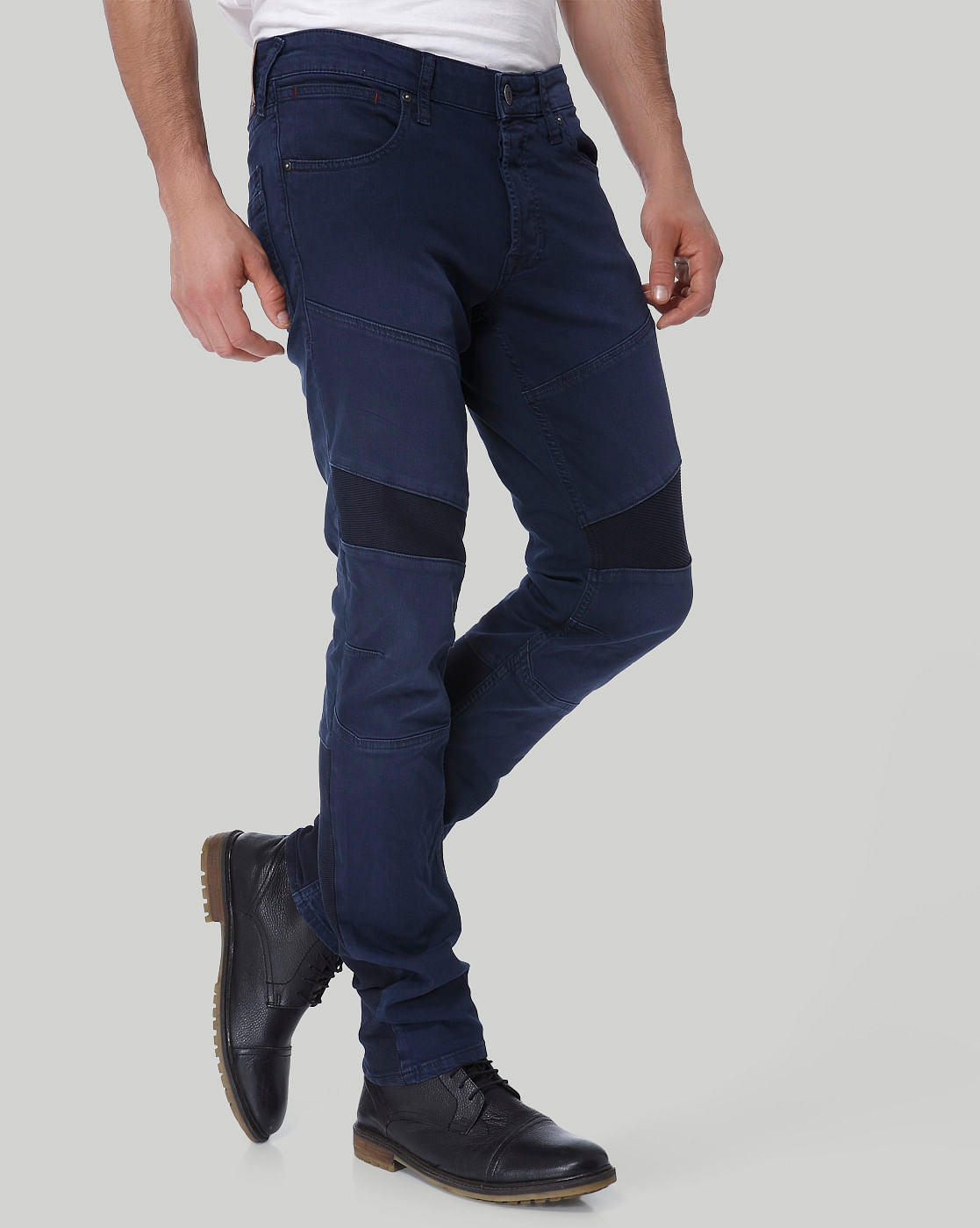 Dark Bluelow Rise Slim Fit Biker Jeans