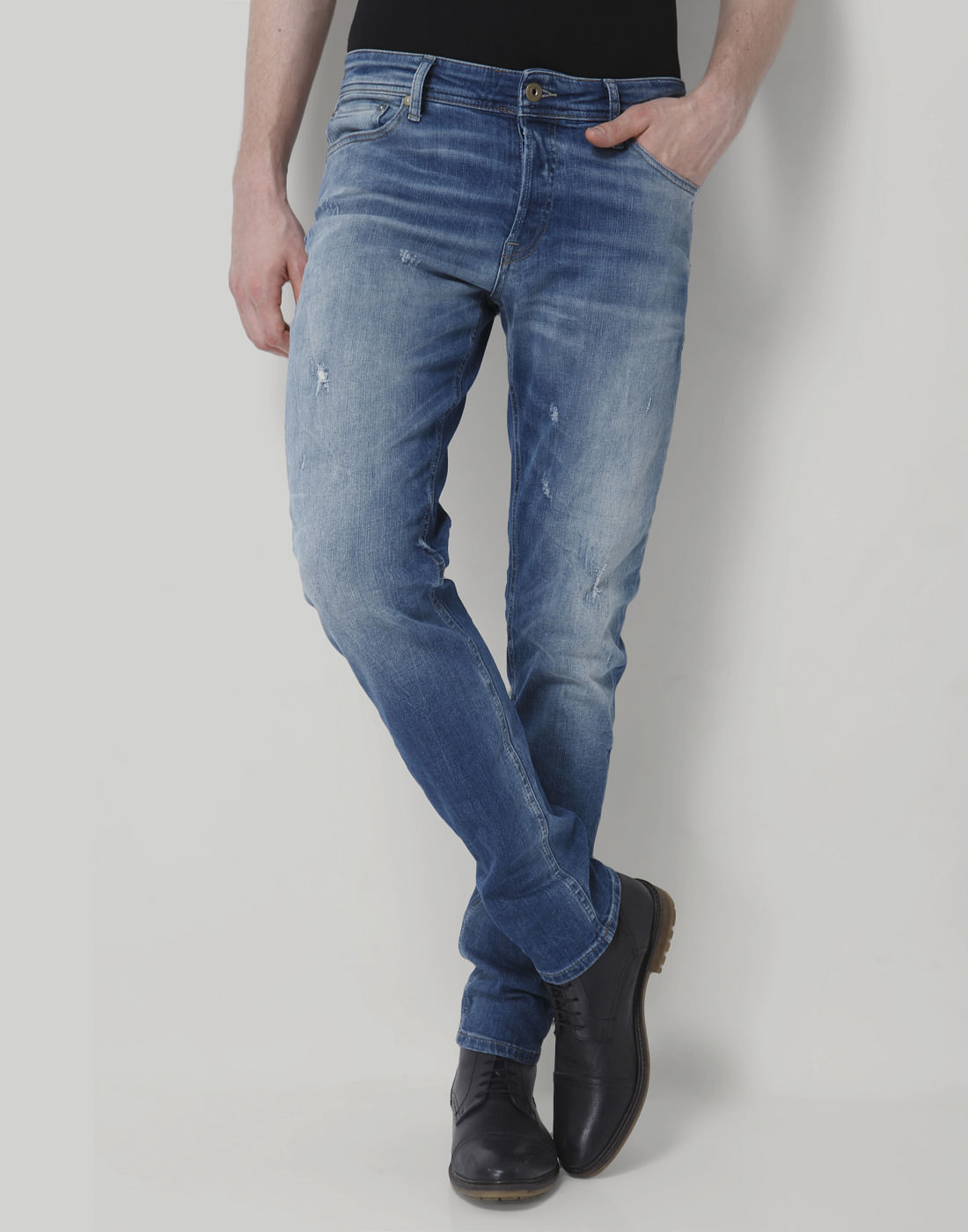 Blue Distressed Low Rise Slim Fit Jeans - 28/32