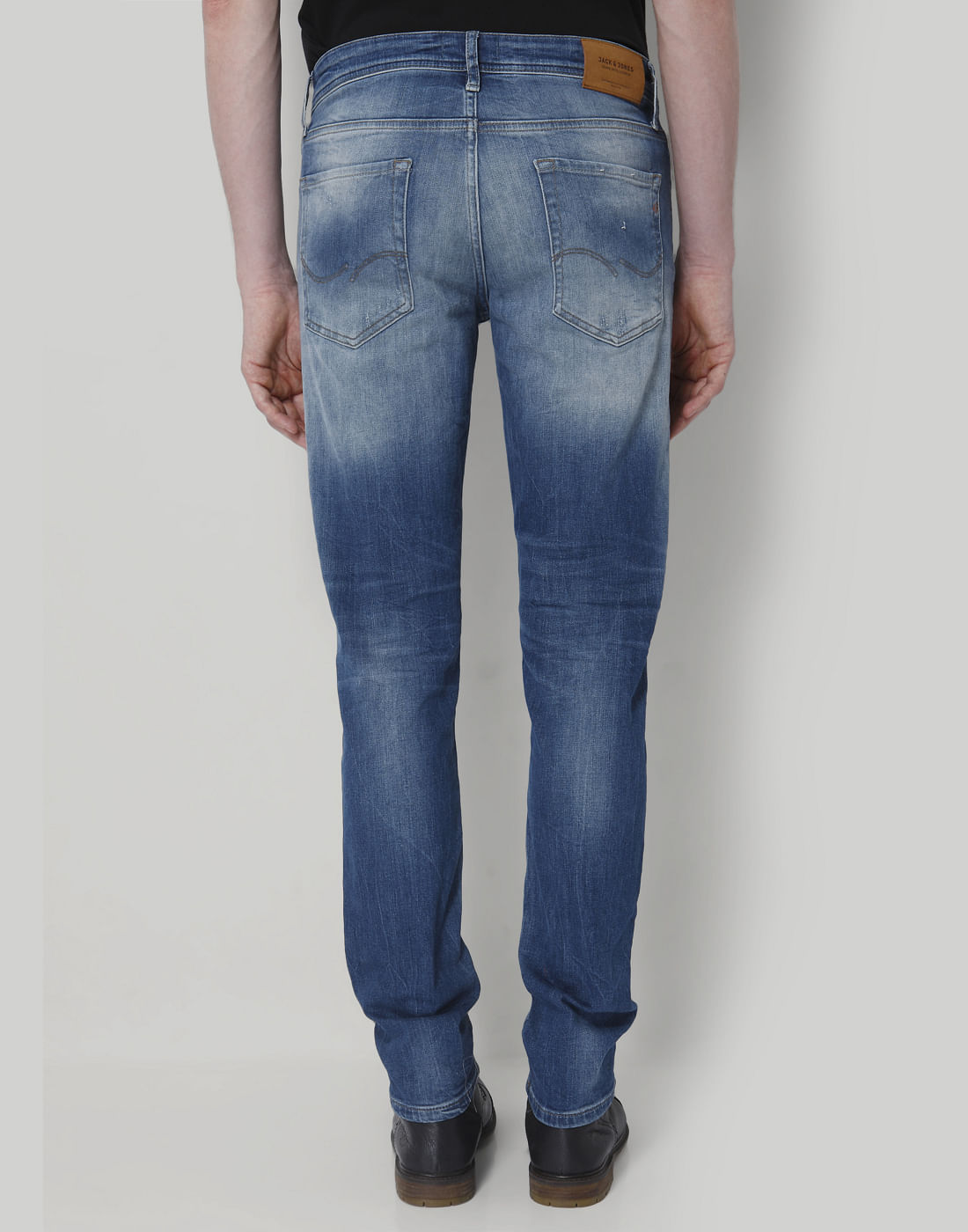 Blue Distressed Low Rise Slim Fit Jeans