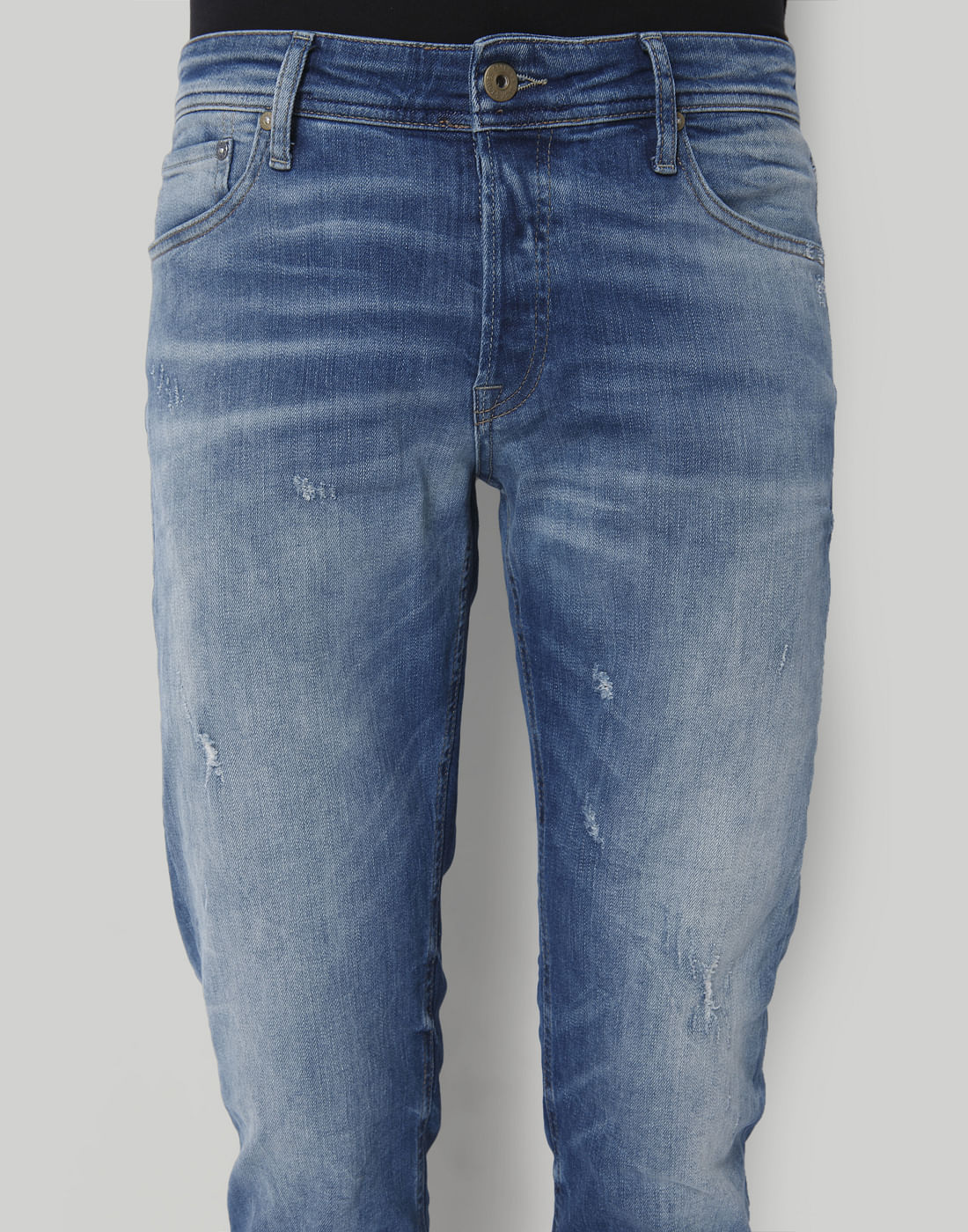 Blue Distressed Low Rise Slim Fit Jeans