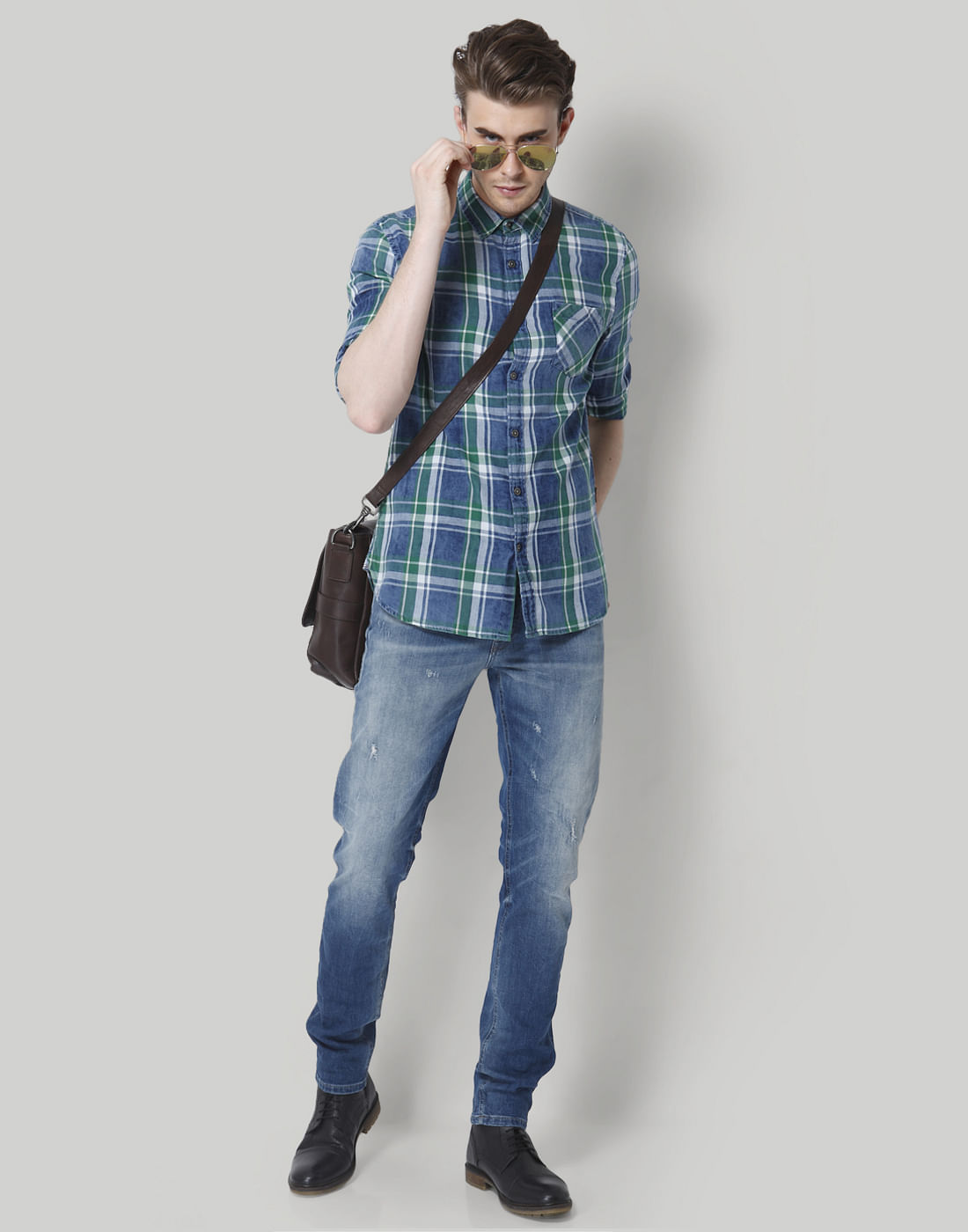 Blue Distressed Low Rise Slim Fit Jeans