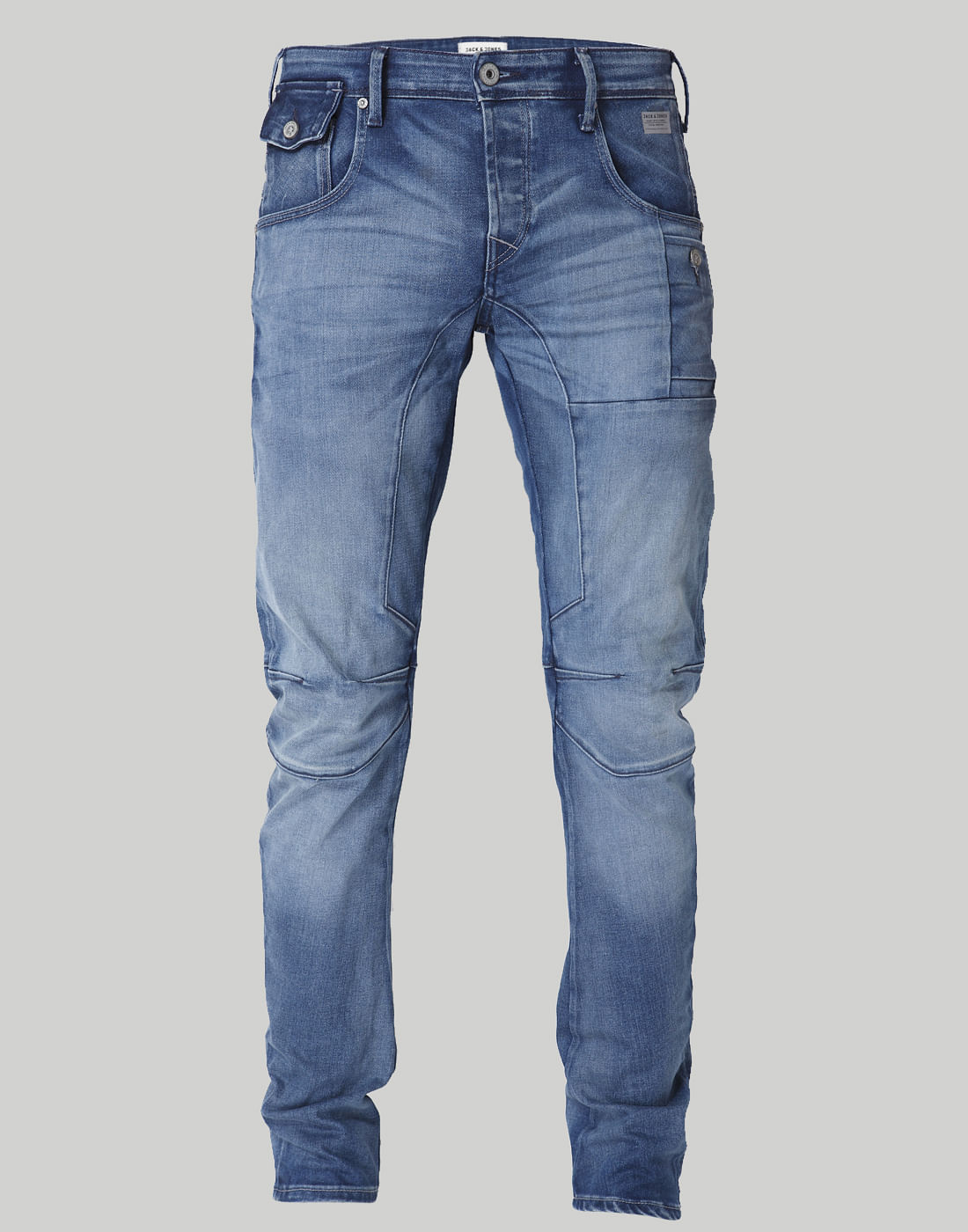 Light Blue Mid Rise Tapered Fit Jeans