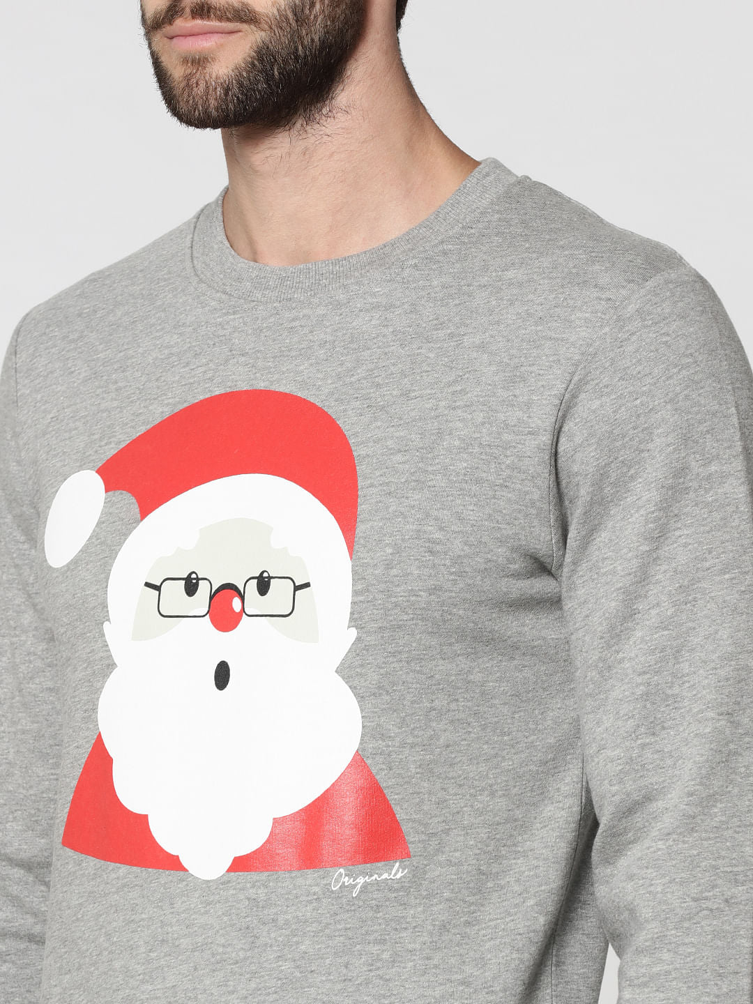 Light Grey Santa Print Crew Neck Sweatshirt