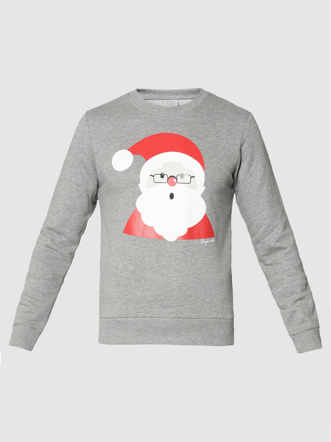 Light Grey Santa Print Crew Neck Sweatshirt