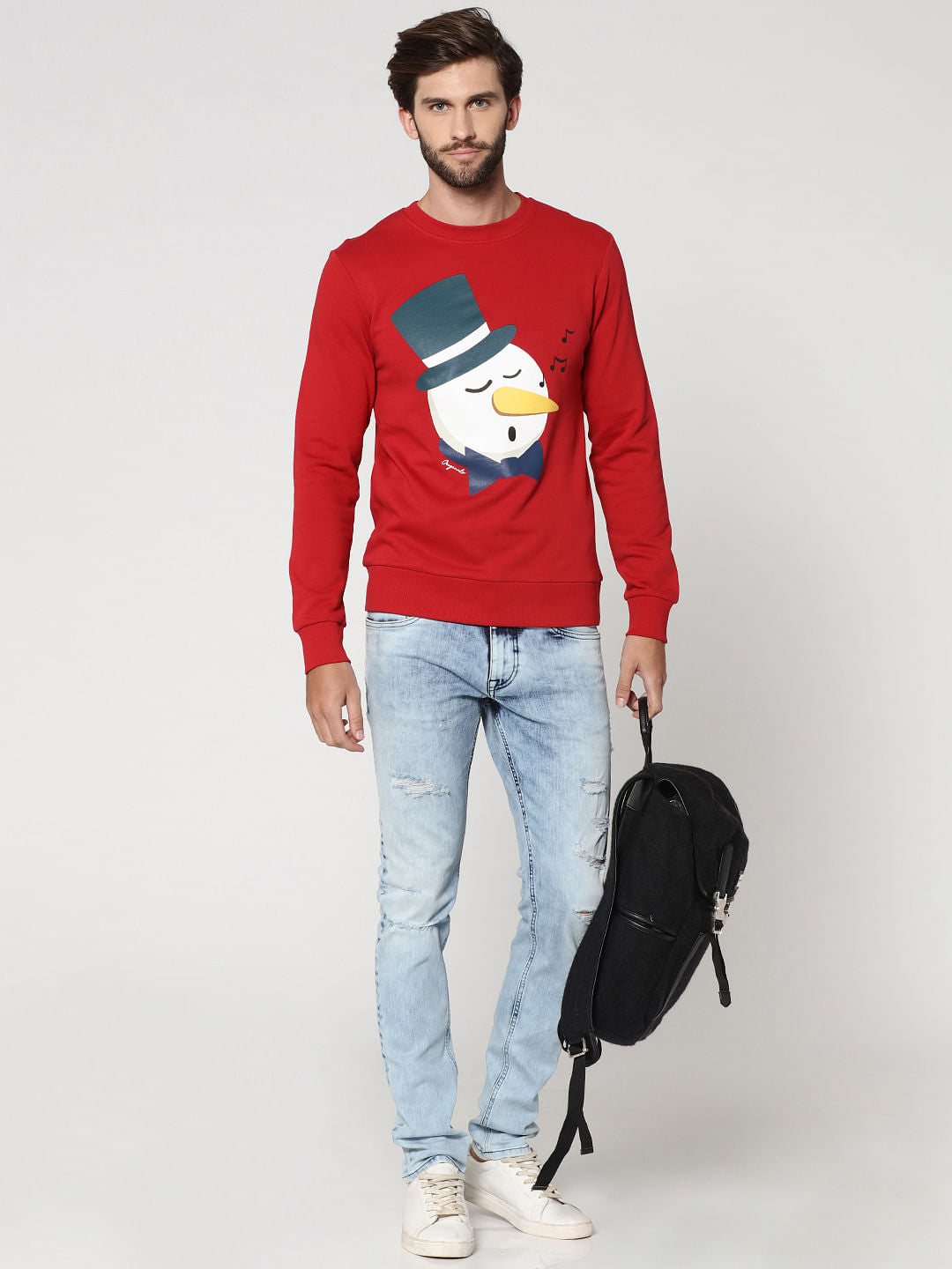 Red Snowman Print Crew Neck Sweatshirt