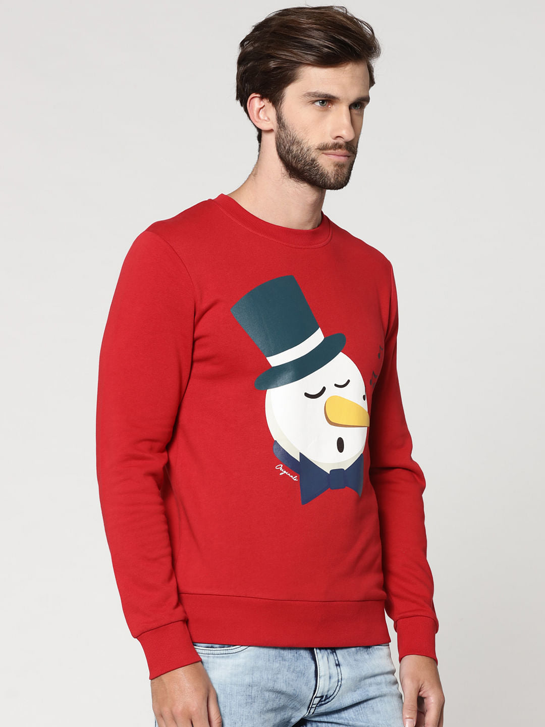 Red Snowman Print Crew Neck Sweatshirt