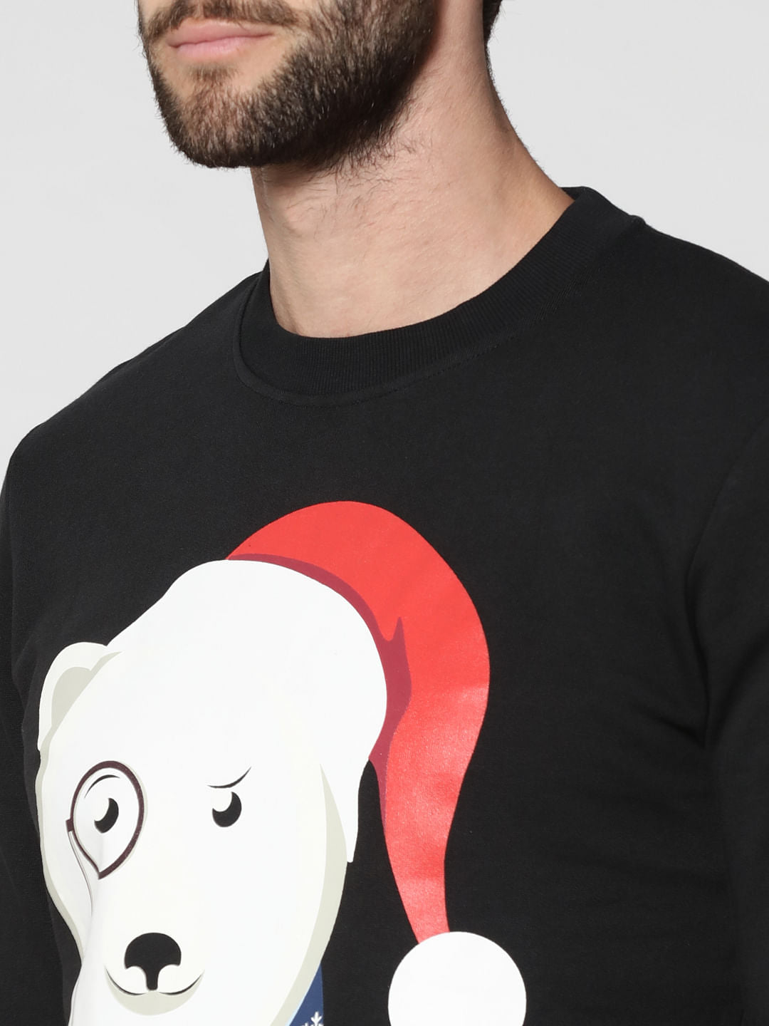Black Polar Bear Print Crew Neck Sweatshirt