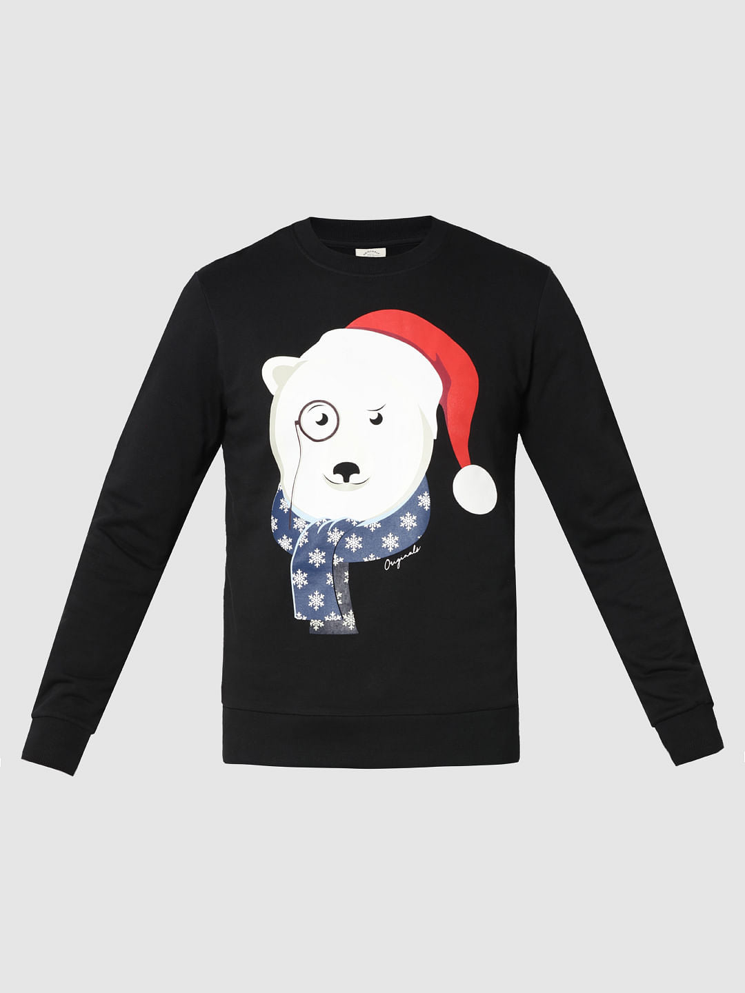 Black Polar Bear Print Crew Neck Sweatshirt