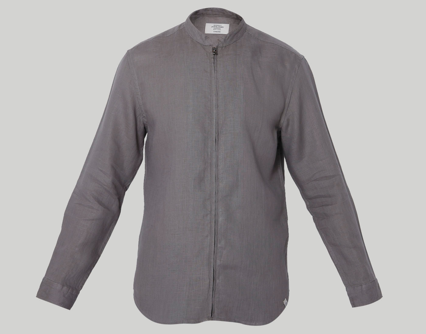 Grey Mandarin Collar Linen Shirt