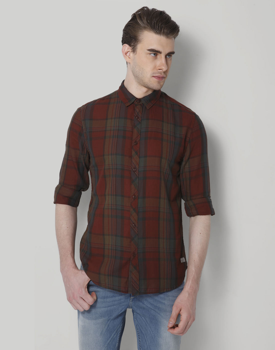 Red Check Slim Fit Shirt - S