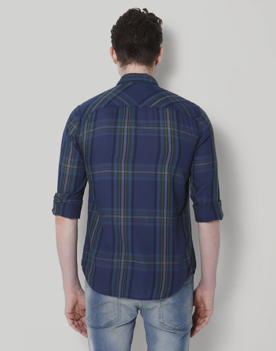 Blue & Green Check Slim Fit Shirt