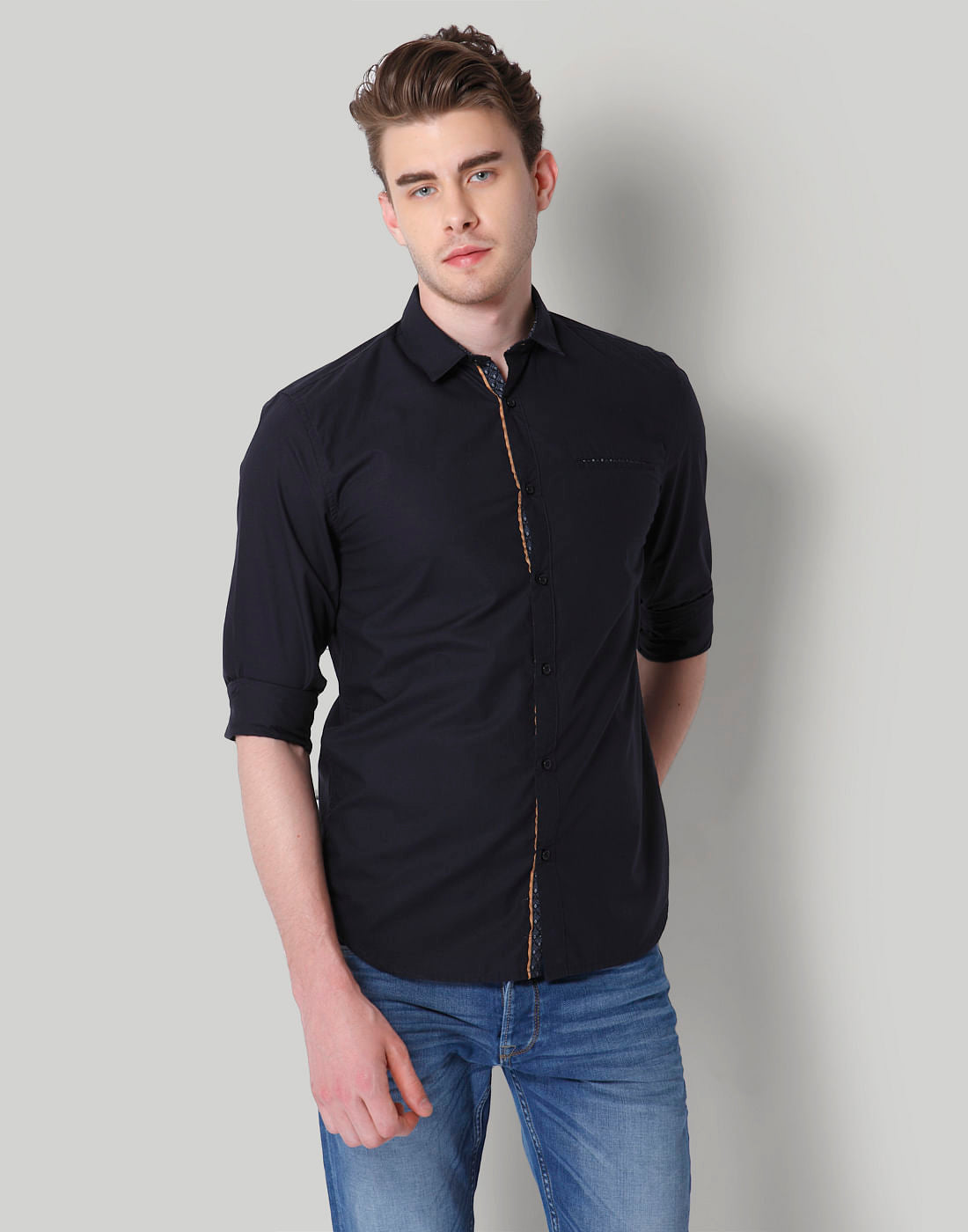 Black Contrast Piping Detail Shirt