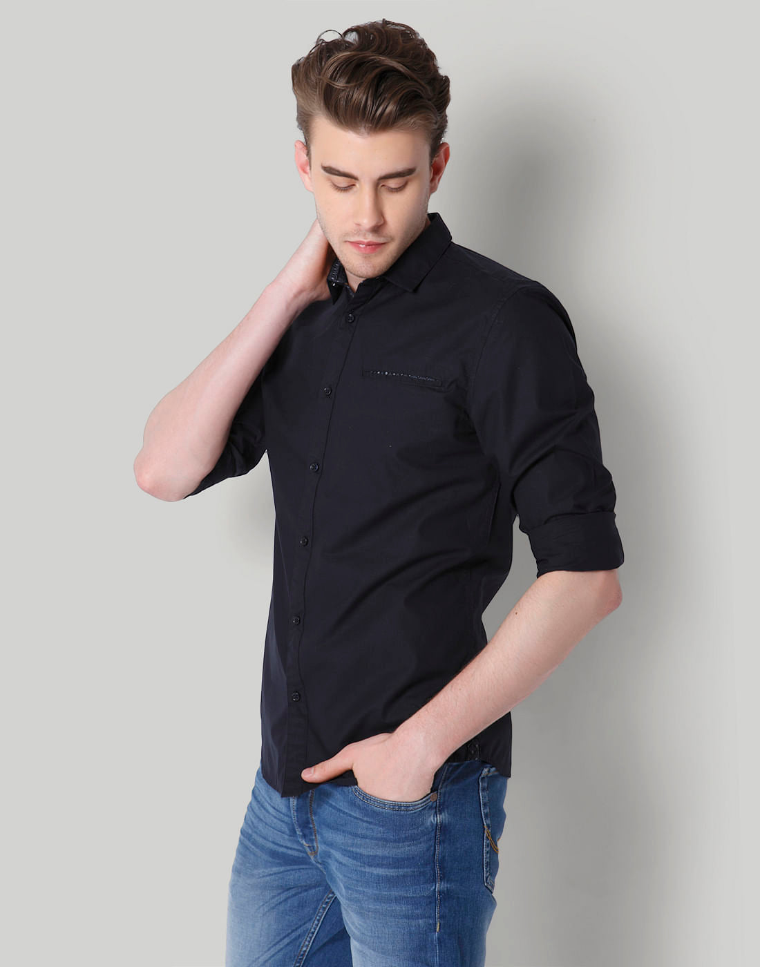 Black Contrast Piping Detail Shirt