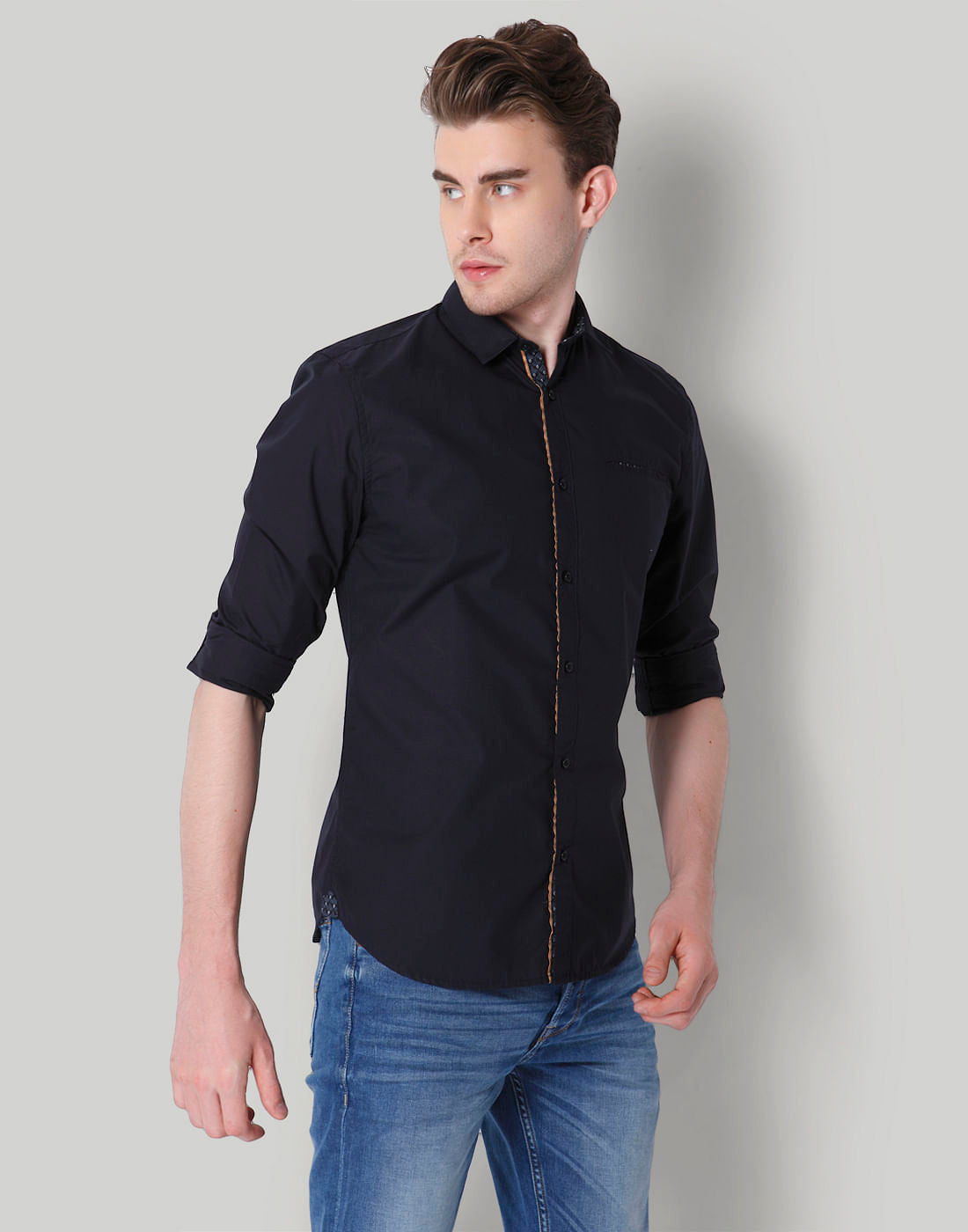 Black Contrast Piping Detail Shirt