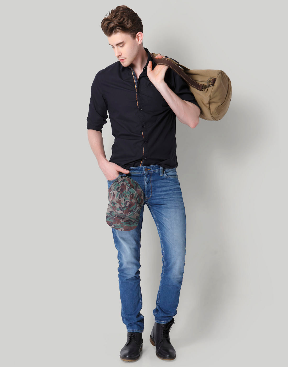 Black Contrast Piping Detail Shirt