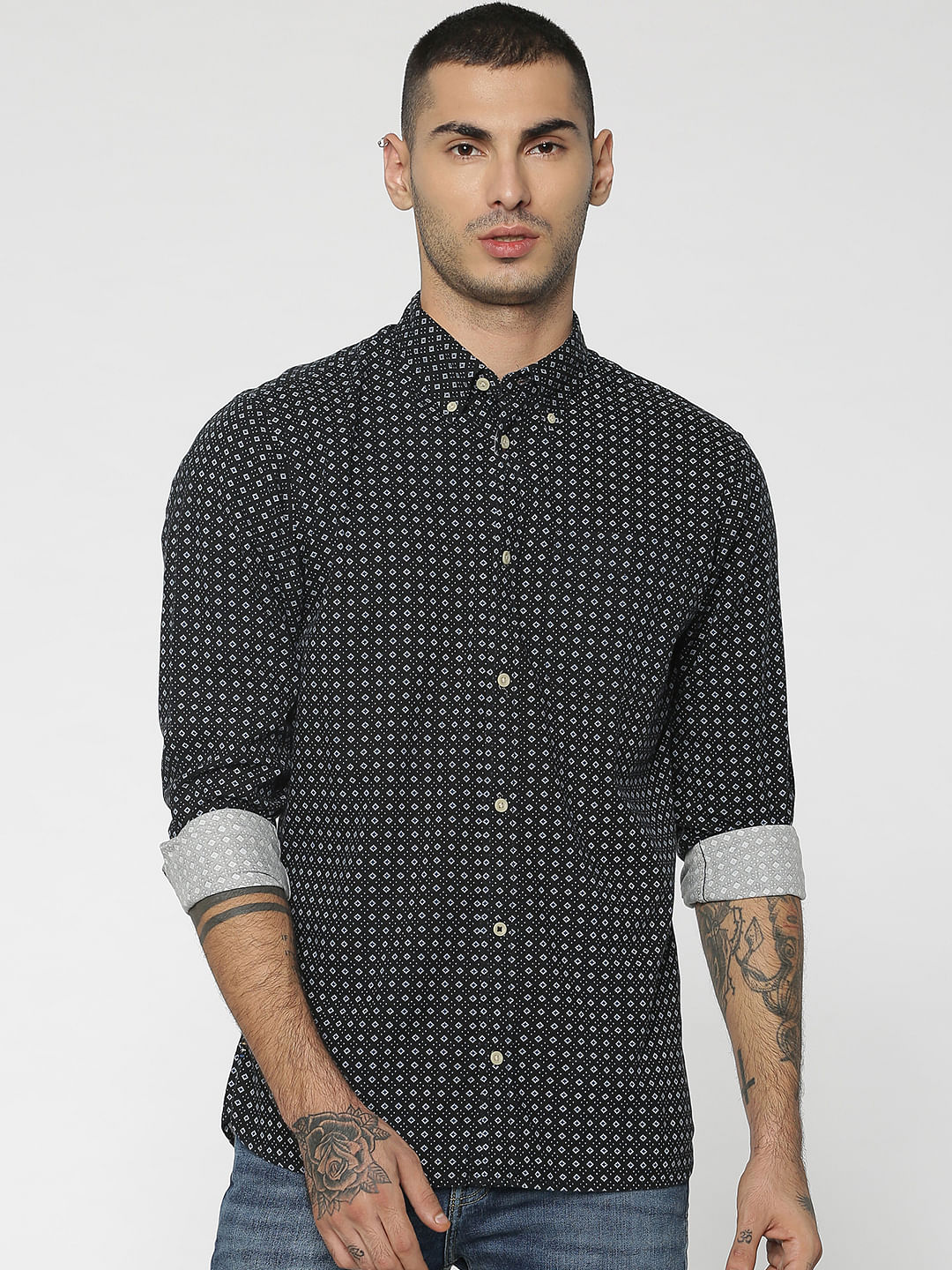 Black All Over Print Full Sleeves Shirt - S