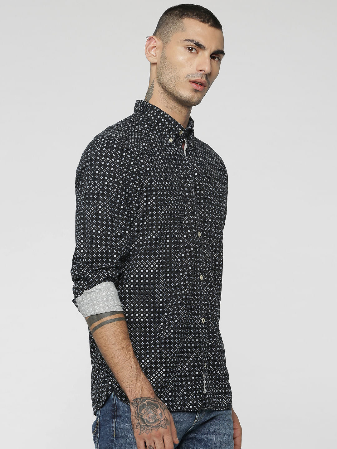 Black All Over Print Full Sleeves Shirt