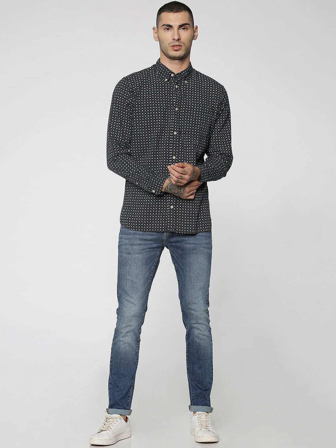 Black All Over Print Full Sleeves Shirt