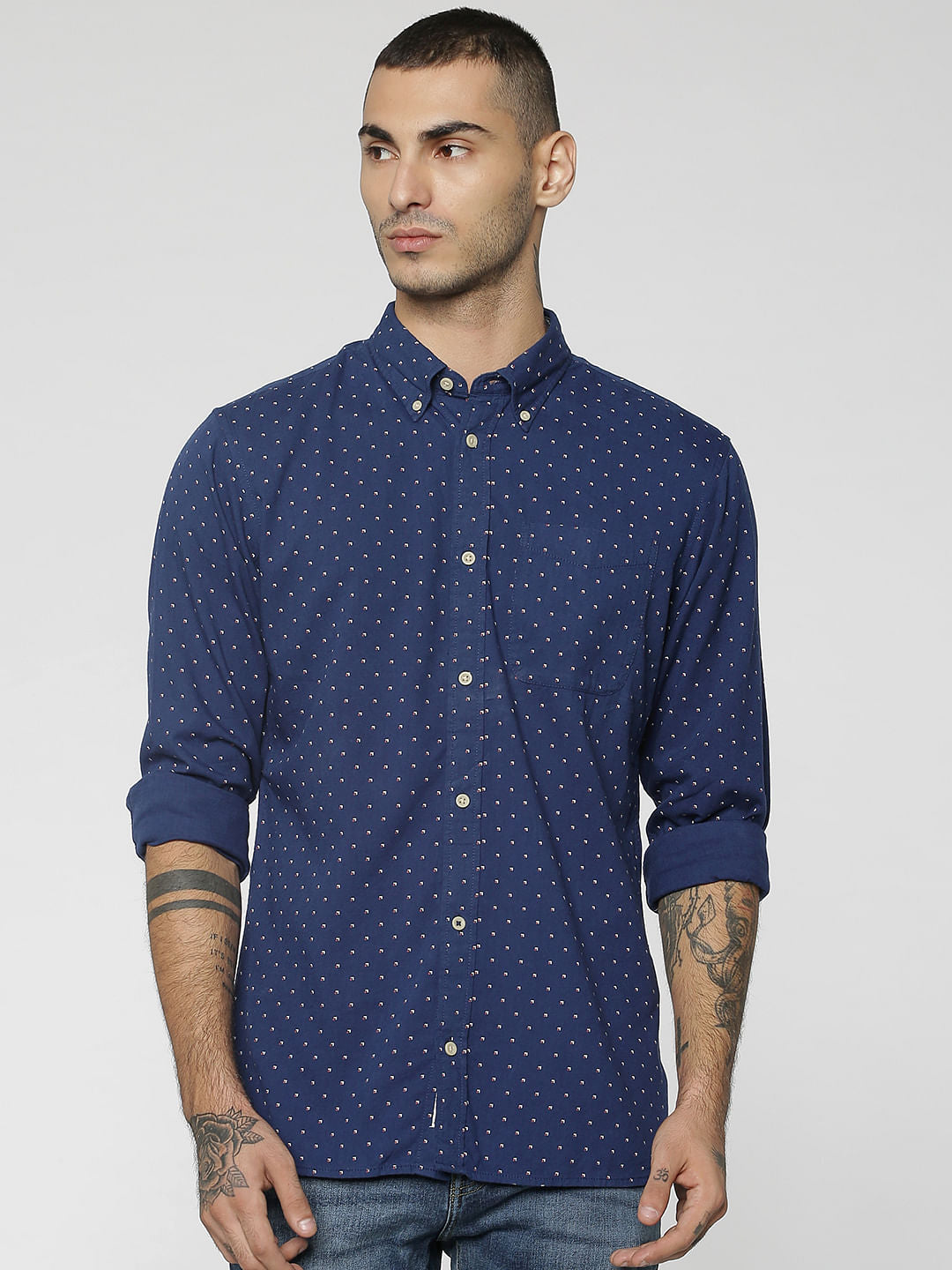 Blue All Over Print Full Sleeves Shirt - S