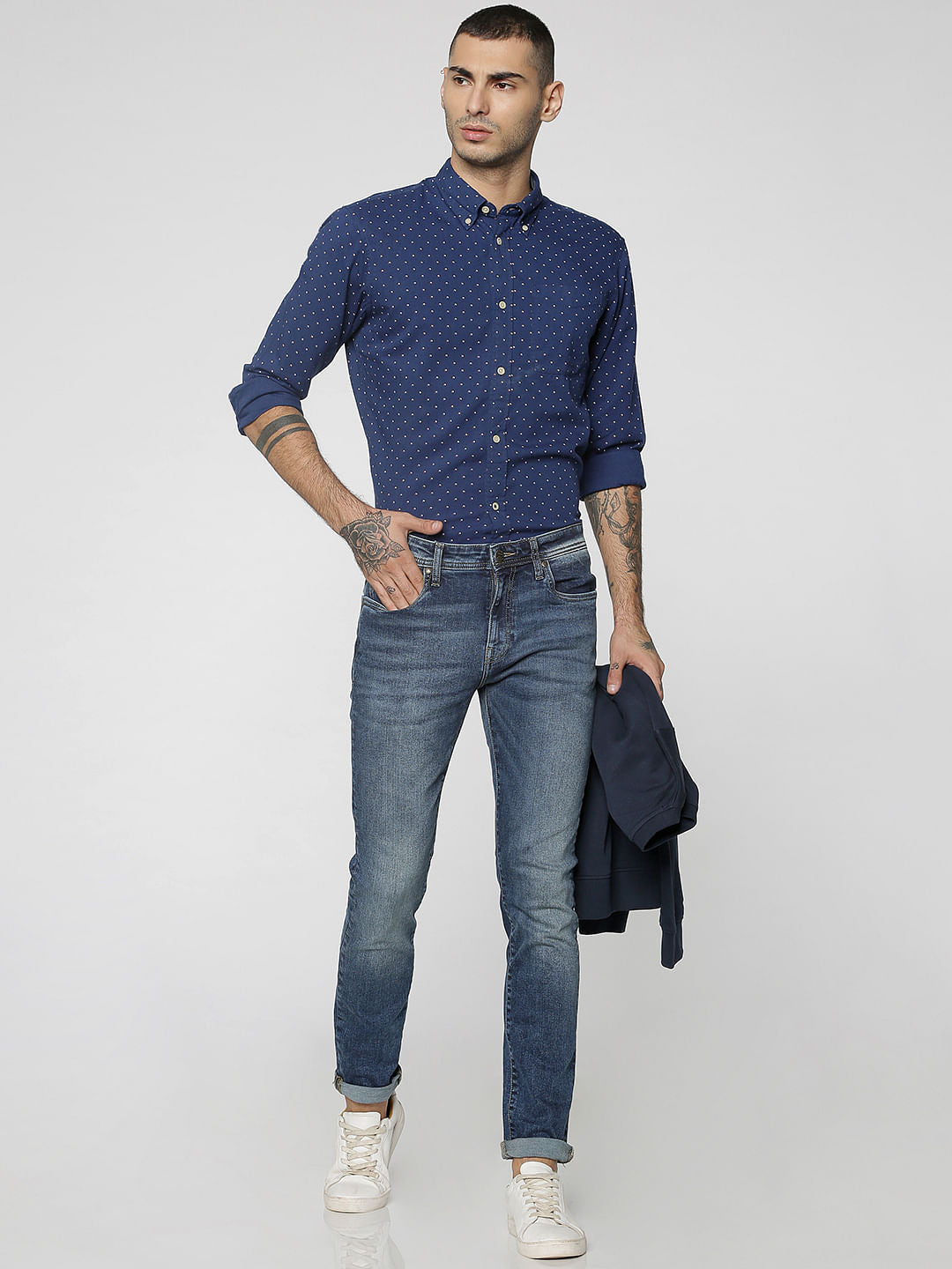 Blue All Over Print Full Sleeves Shirt
