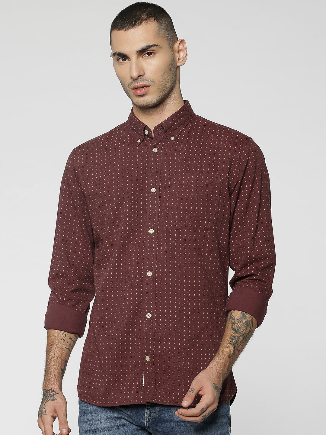 Brown All Over Print Full Sleeves Shirt