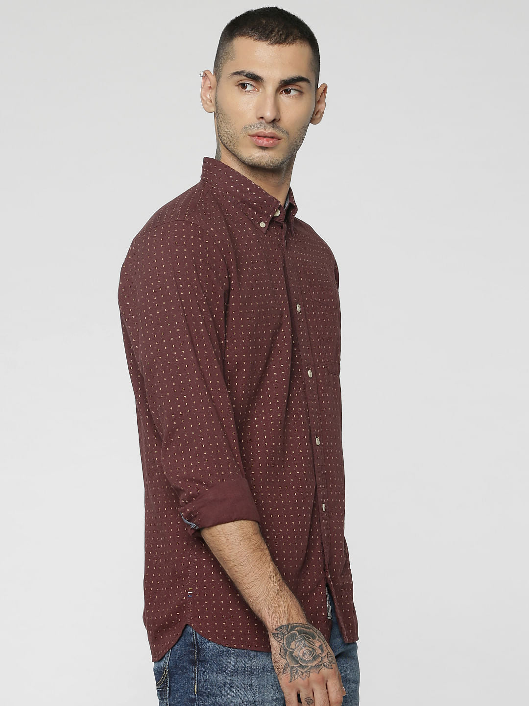 Brown All Over Print Full Sleeves Shirt