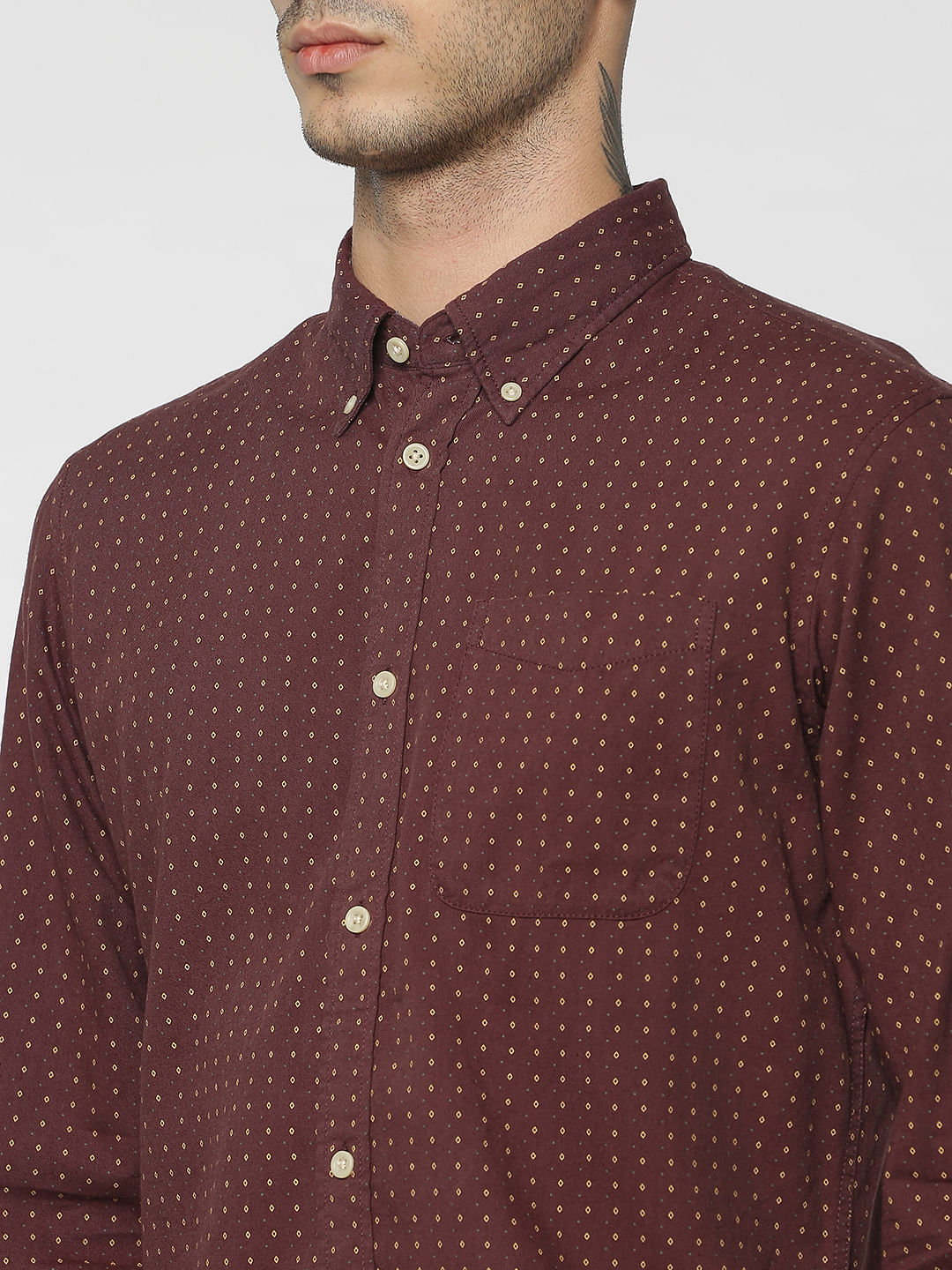 Brown All Over Print Full Sleeves Shirt