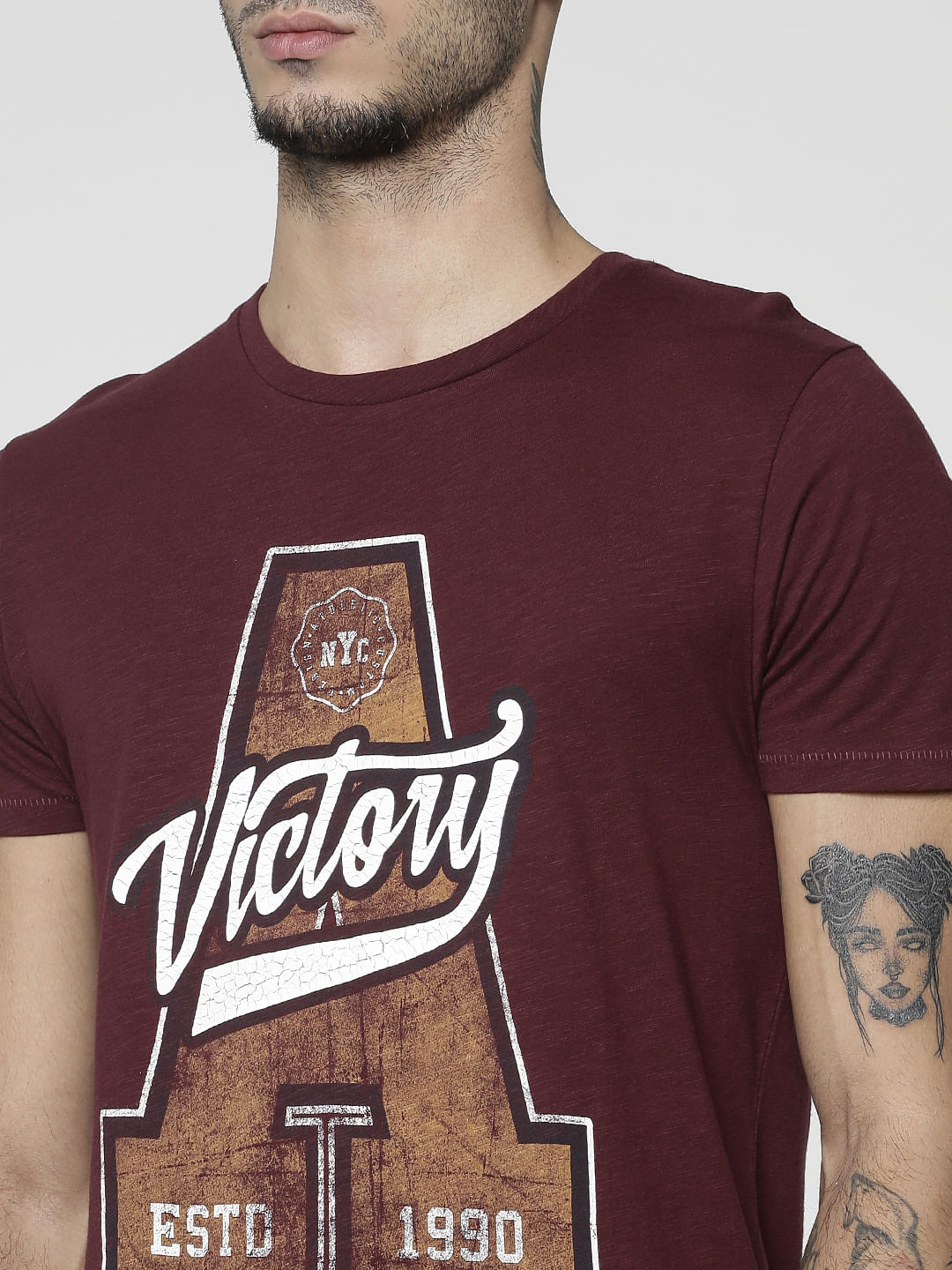 Red Text Print Crew Neck T-Shirt
