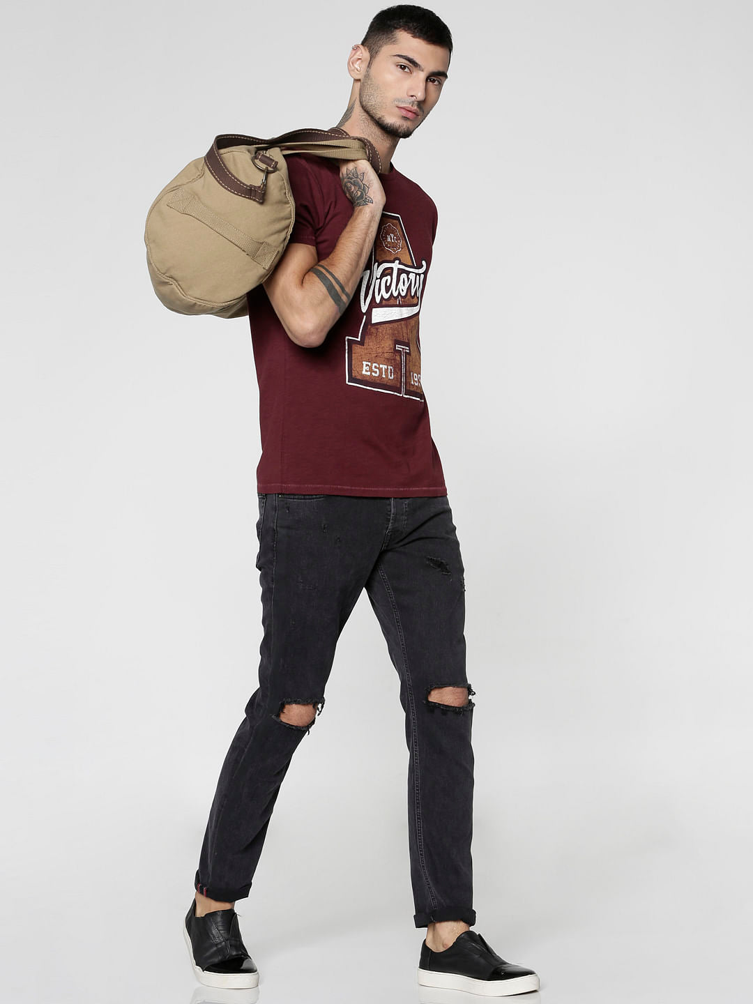 Red Text Print Crew Neck T-Shirt