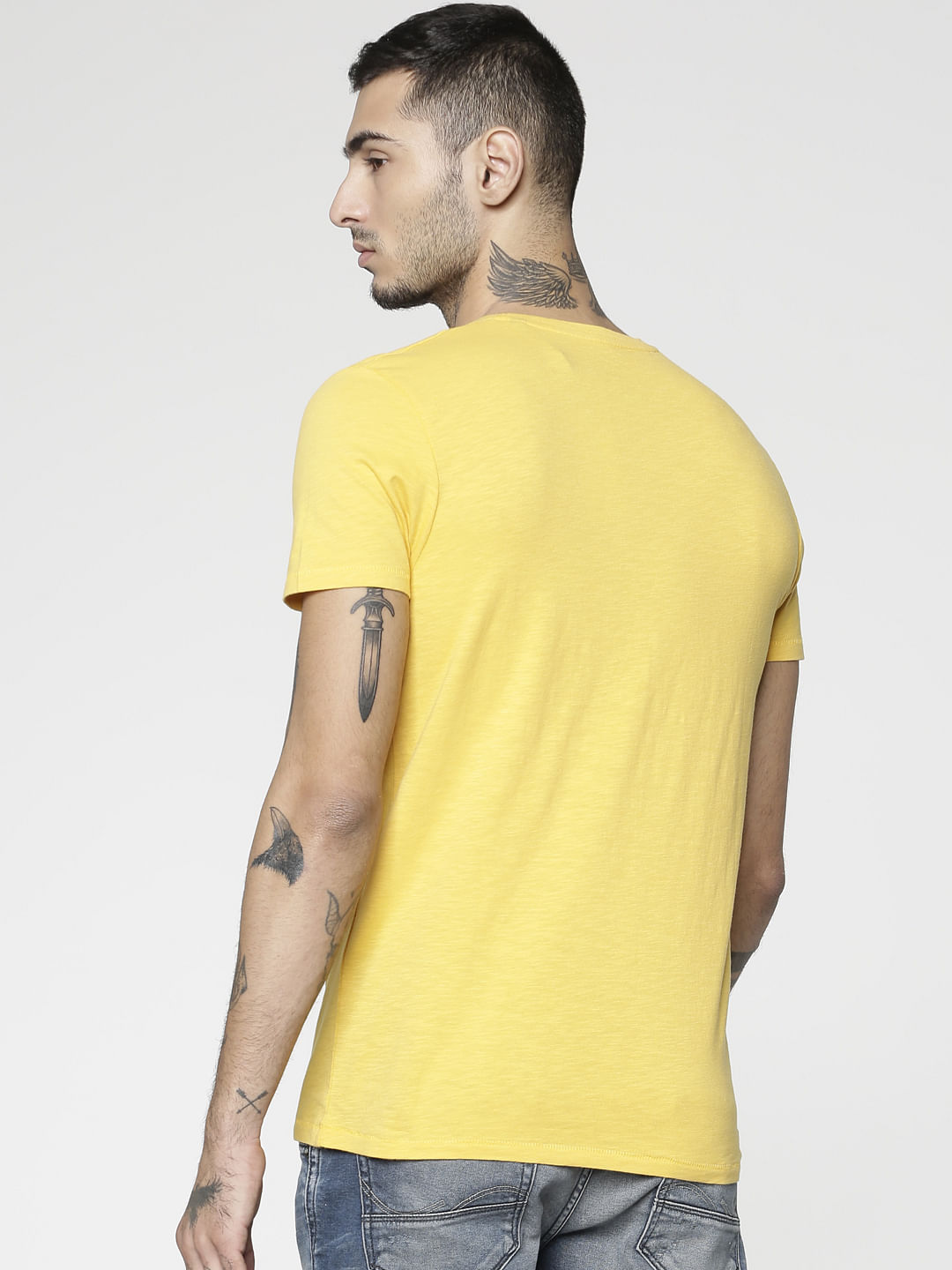 Yellow Text Print Crew Neck T-Shirt