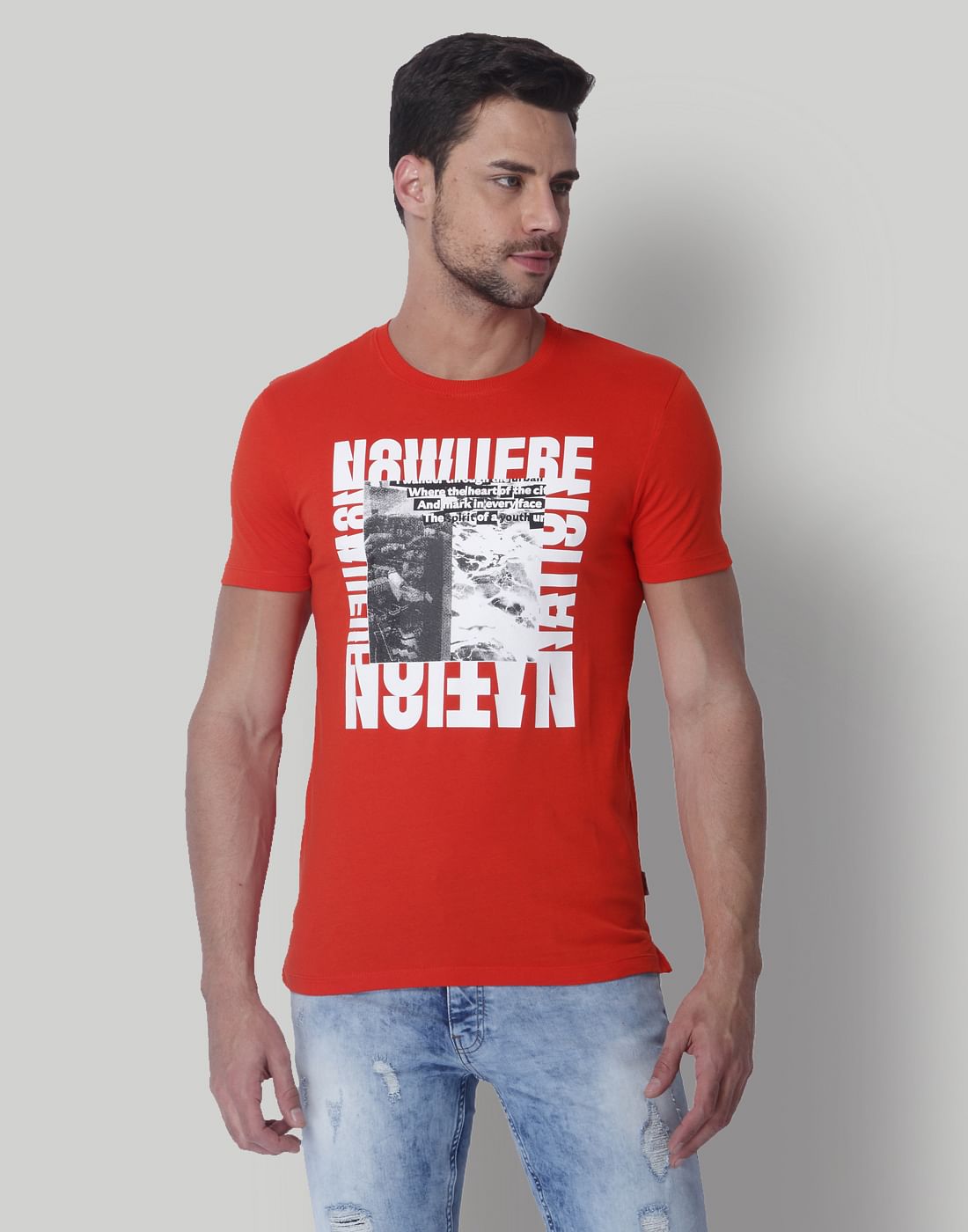 Bright Red Graphic Print Crew Neck T-Shirt - S