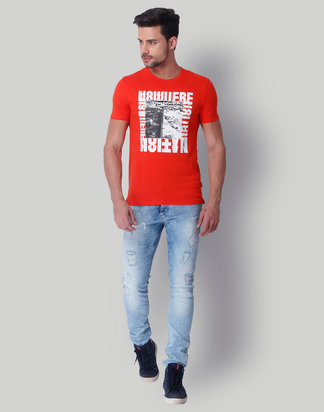 Bright Red Graphic Print Crew Neck T-Shirt
