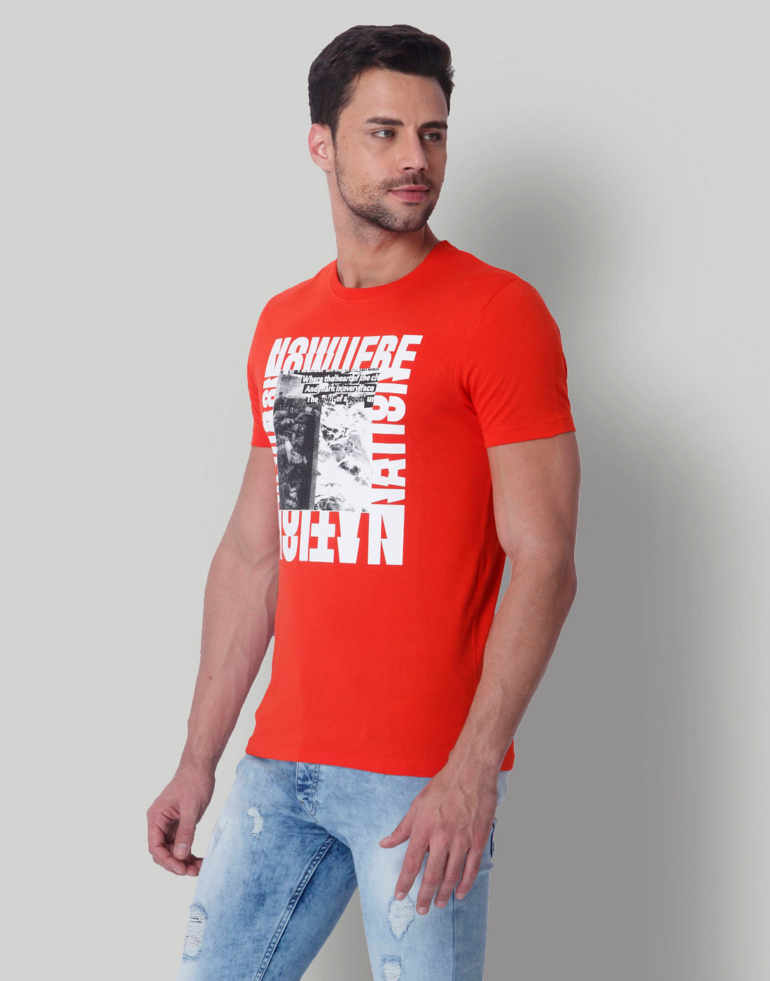 Bright Red Graphic Print Crew Neck T-Shirt