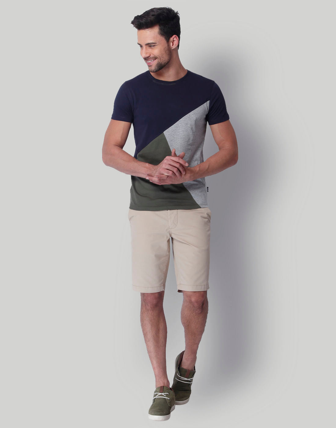 Blue Colour Blocked Crew Neck T-Shirt