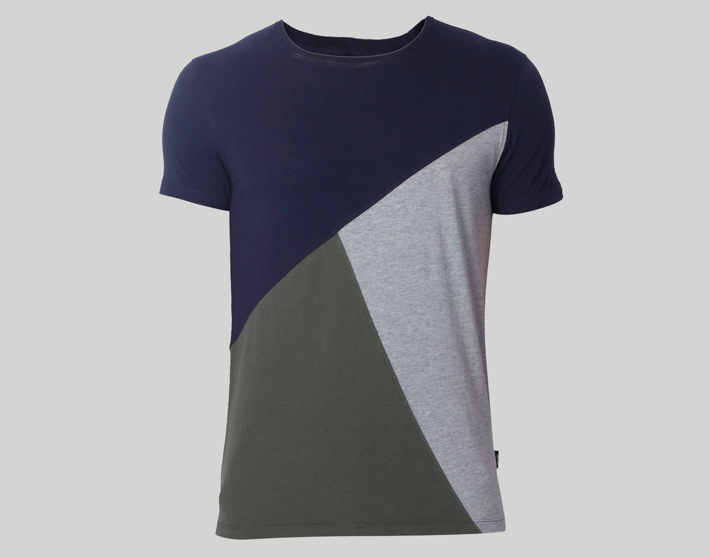 Blue Colour Blocked Crew Neck T-Shirt