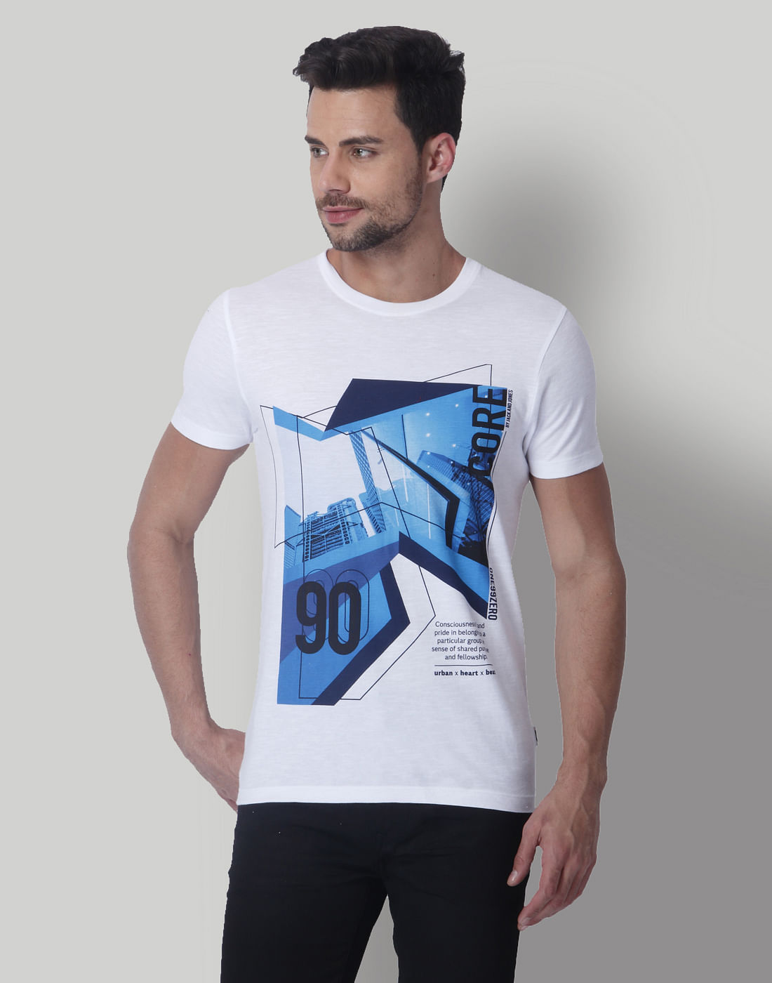 White Graphic Print Crew Neck T-Shirt - S
