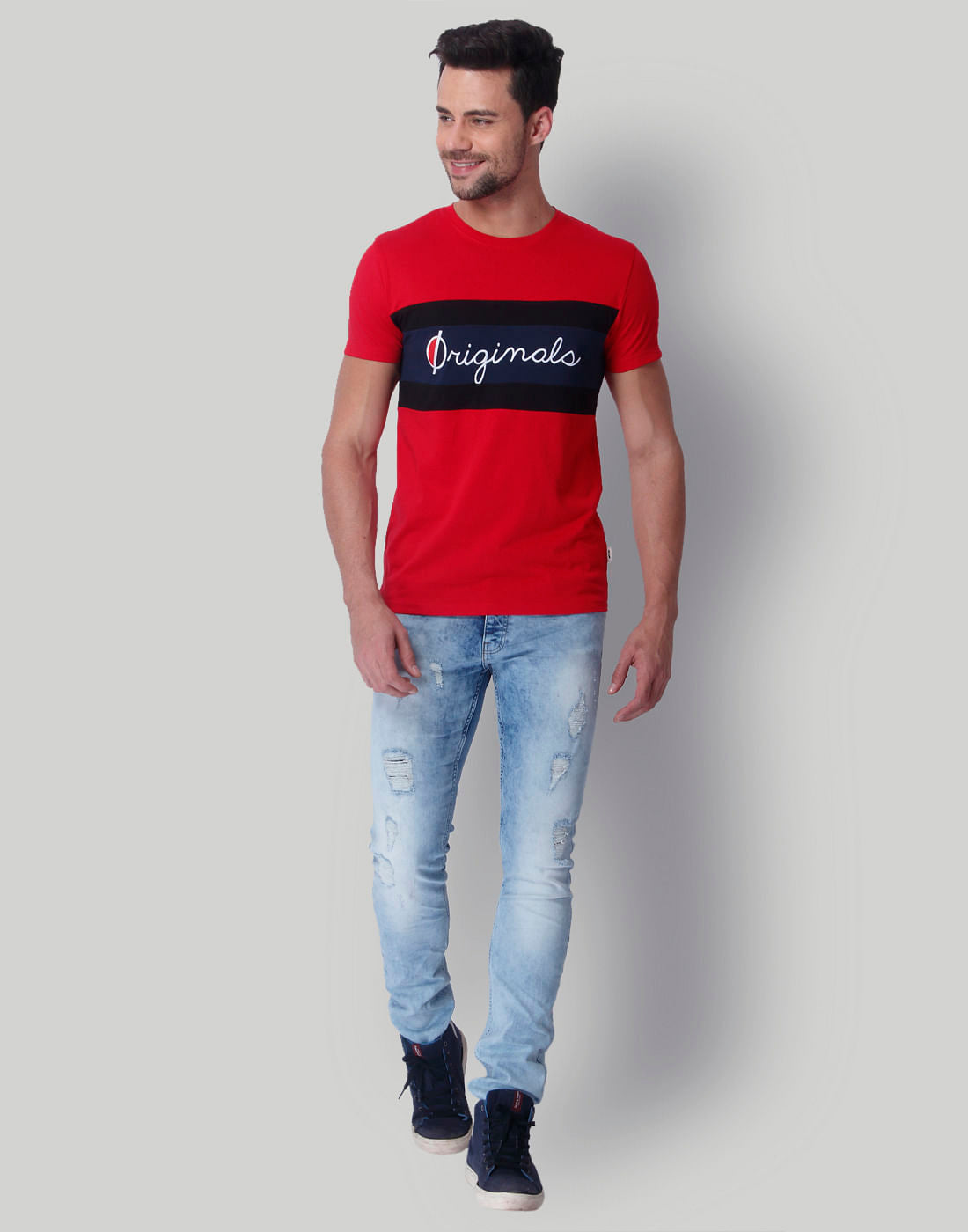 Red Colour Blocked Crew Neck T-Shirt